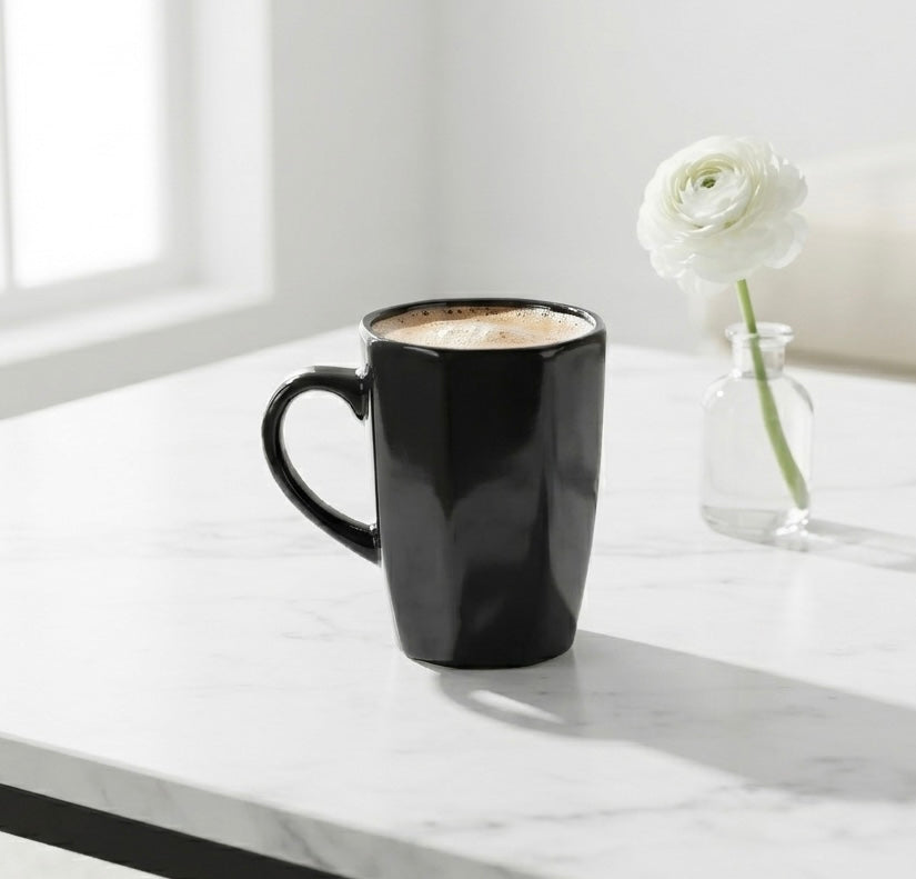 DATA Zia Mugs in Black, Set of 6, Coffee Mugs Dandy Lines by DATA