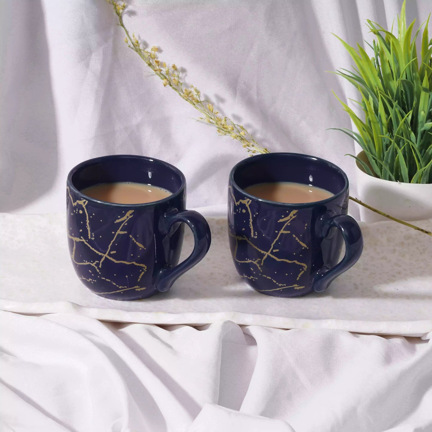 Blue Manu Mug with Metallic Design-Bone China Coffee Mugs My Store