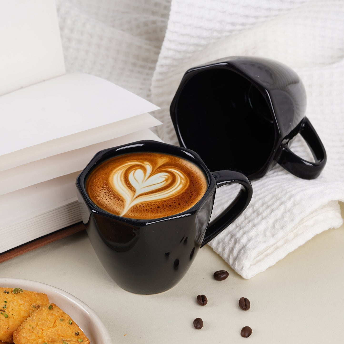 DATA Veda Mugs in Black, Set of 6 Dandy Lines by DATA