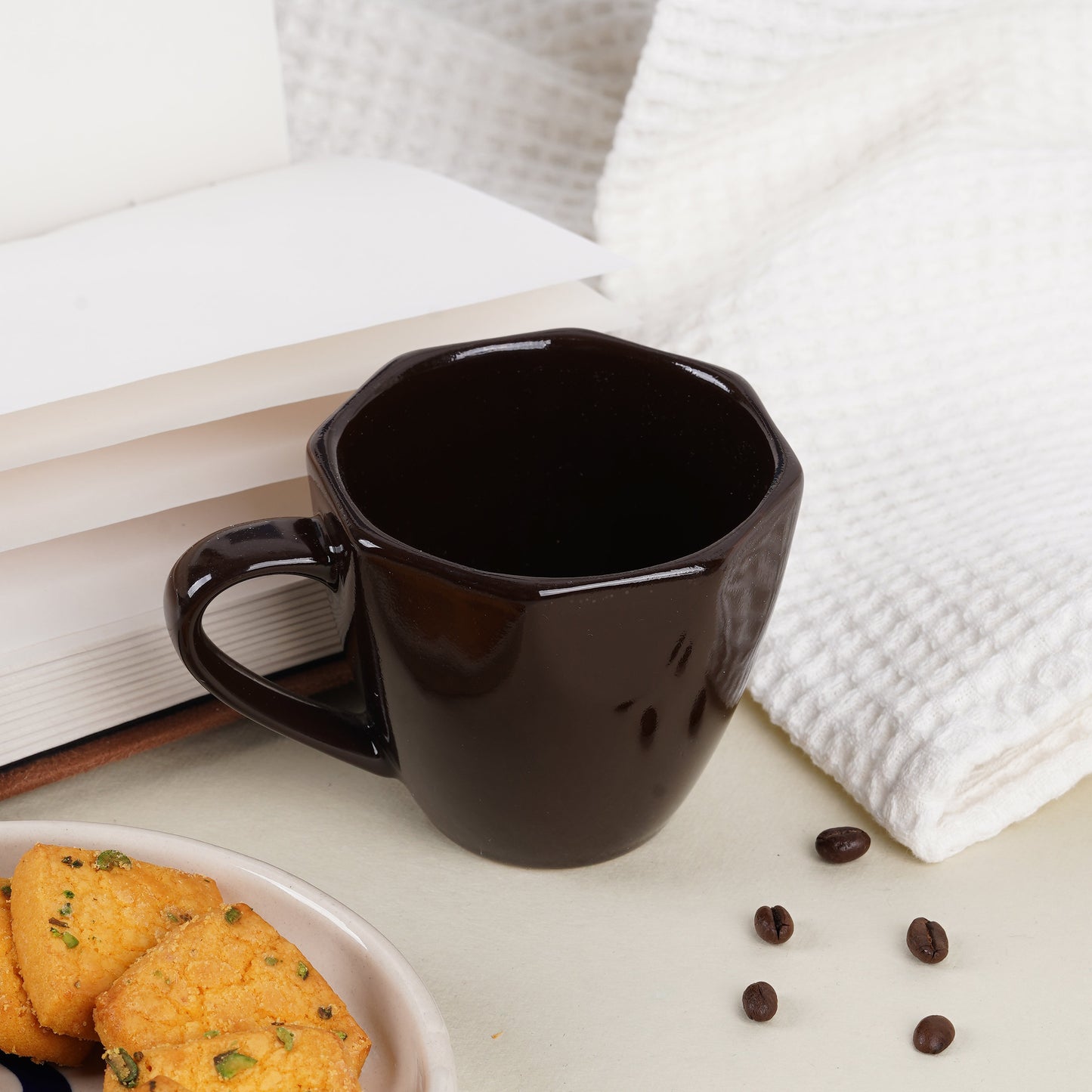 DATA Veda Mugs in Chocolate Brown, Set of 6 Dandy Lines by DATA