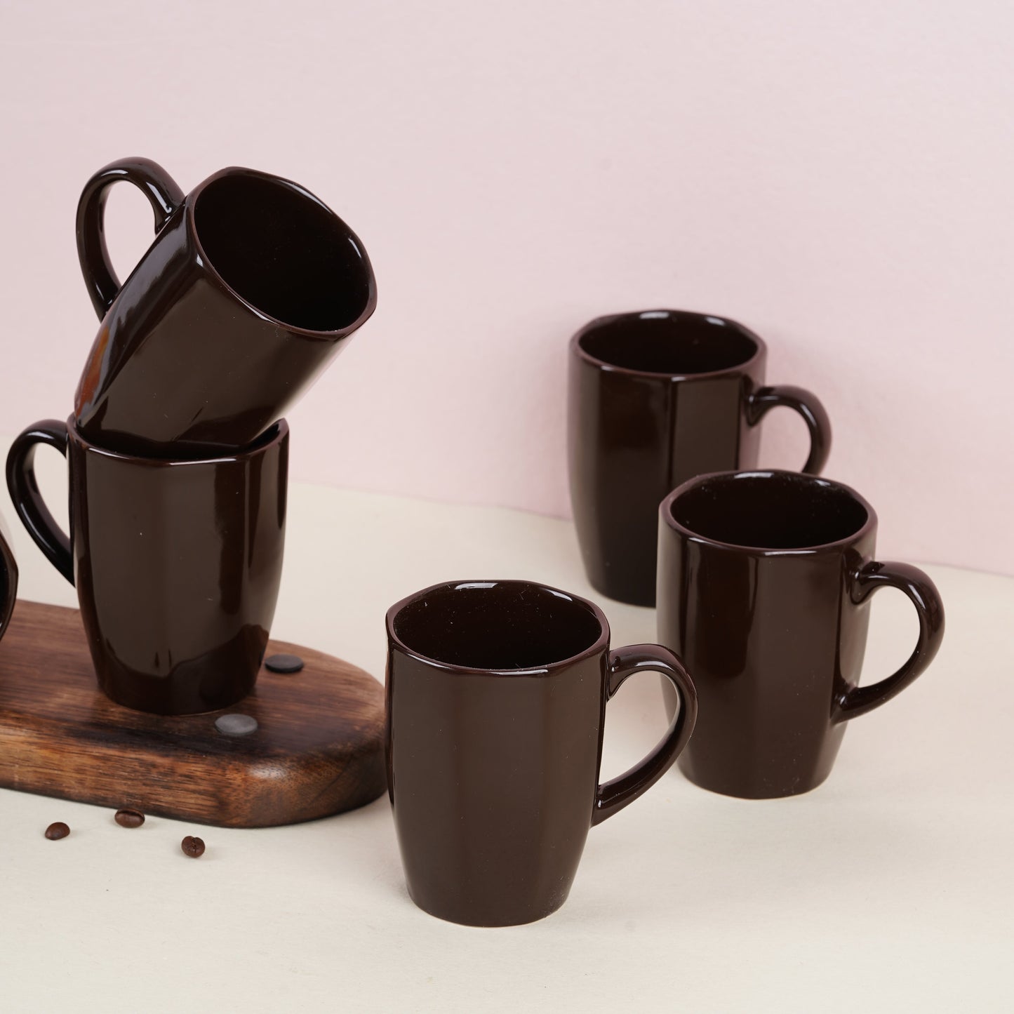 DATA Zia Mugs in Chocolate Brown, Set of 6 Dandy Lines by DATA