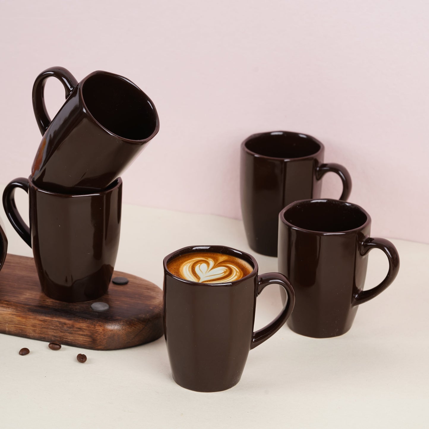 DATA Zia Mugs in Chocolate Brown, Set of 6 Dandy Lines by DATA