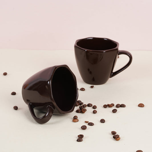 DATA Veda Mugs in Chocolate Brown, Set of 6 Dandy Lines by DATA