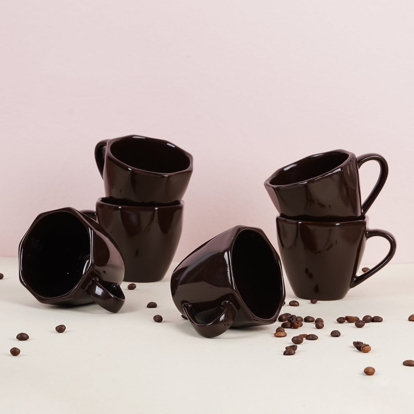 DATA Veda Mugs in Chocolate Brown, Set of 6 Dandy Lines by DATA
