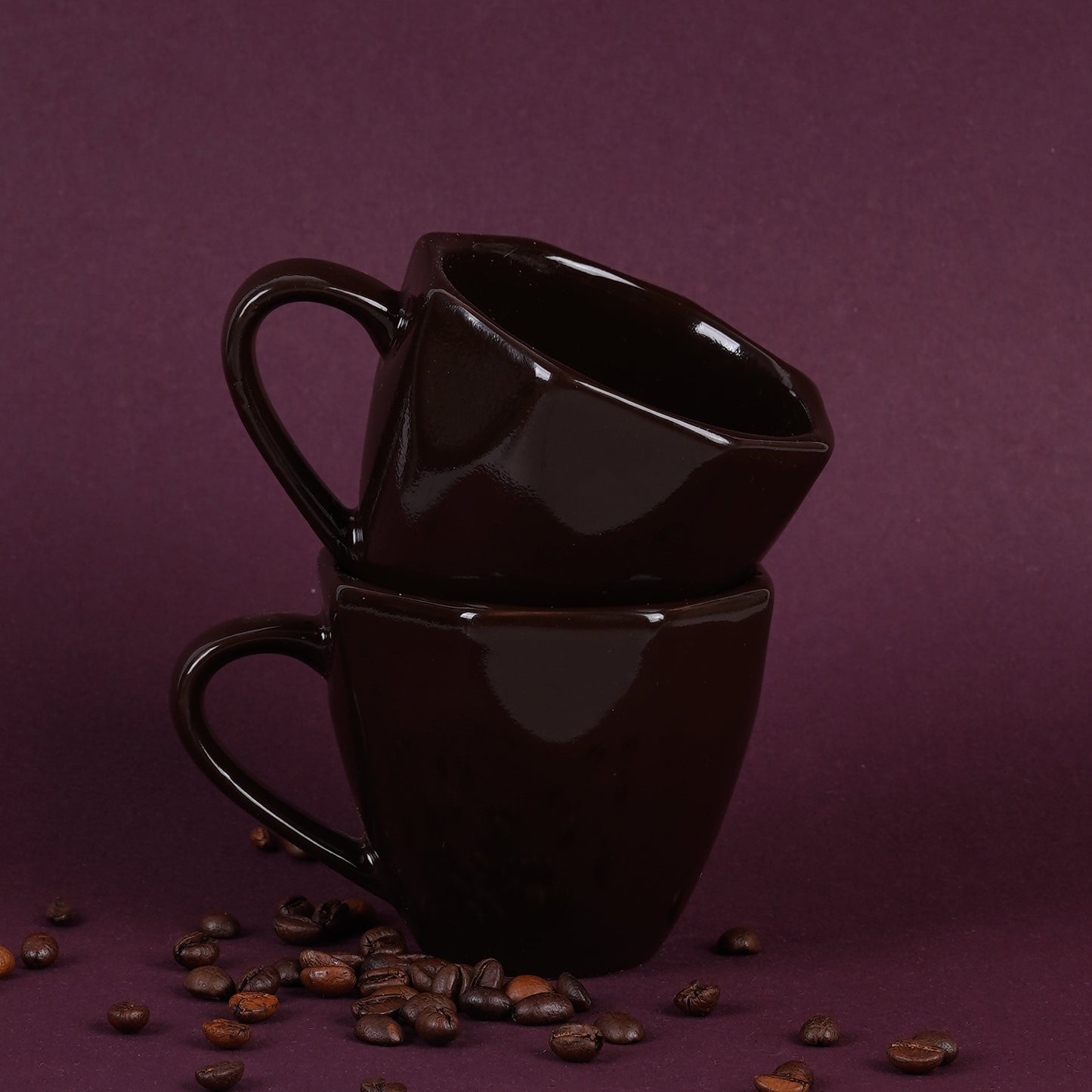 DATA Veda Mugs in Chocolate Brown, Set of 6 Dandy Lines by DATA
