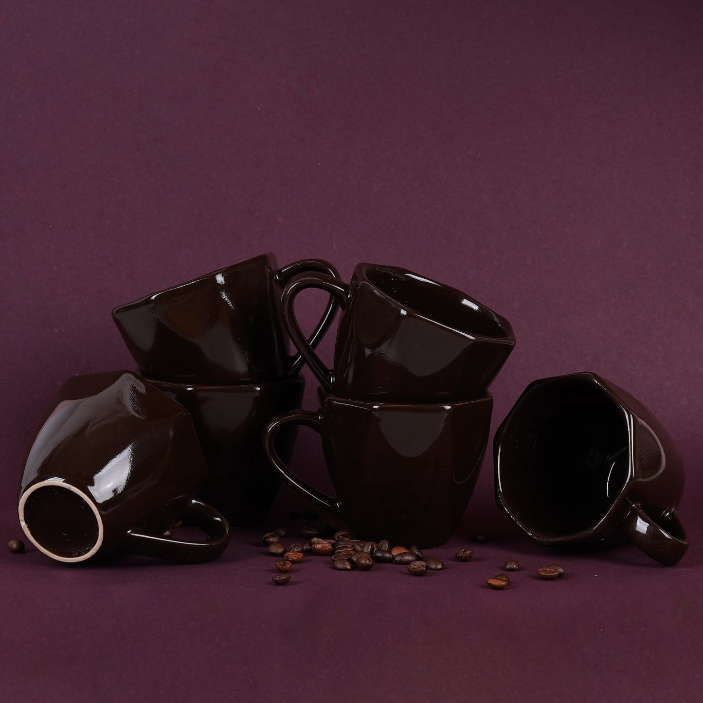 DATA Veda Mugs in Chocolate Brown, Set of 6 Dandy Lines by DATA