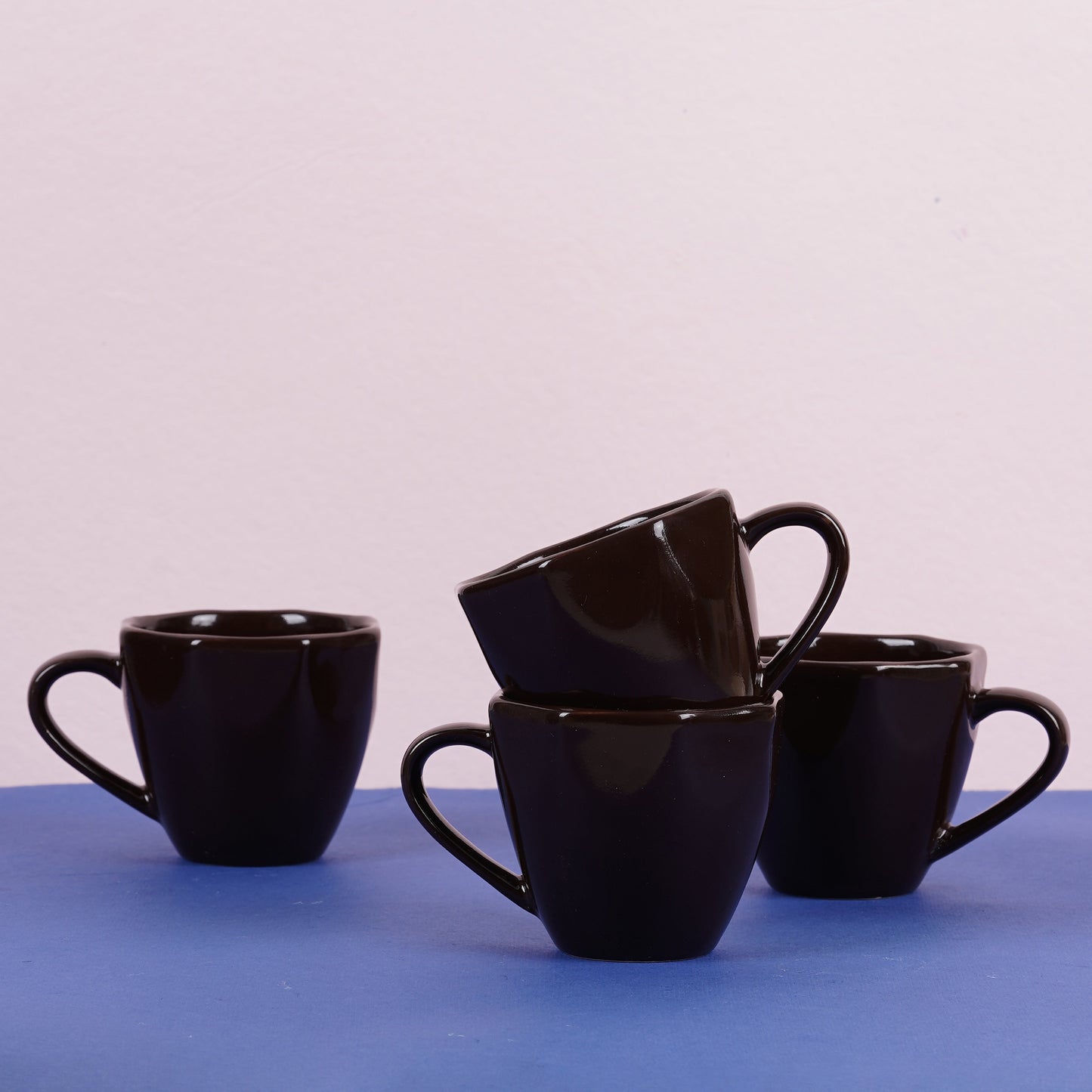 DATA Veda Mugs in Chocolate Brown, Set of 6 Dandy Lines by DATA