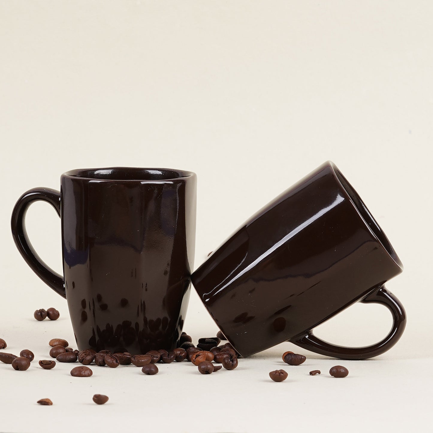 DATA Zia Mugs in Chocolate Brown, Set of 6 Dandy Lines by DATA