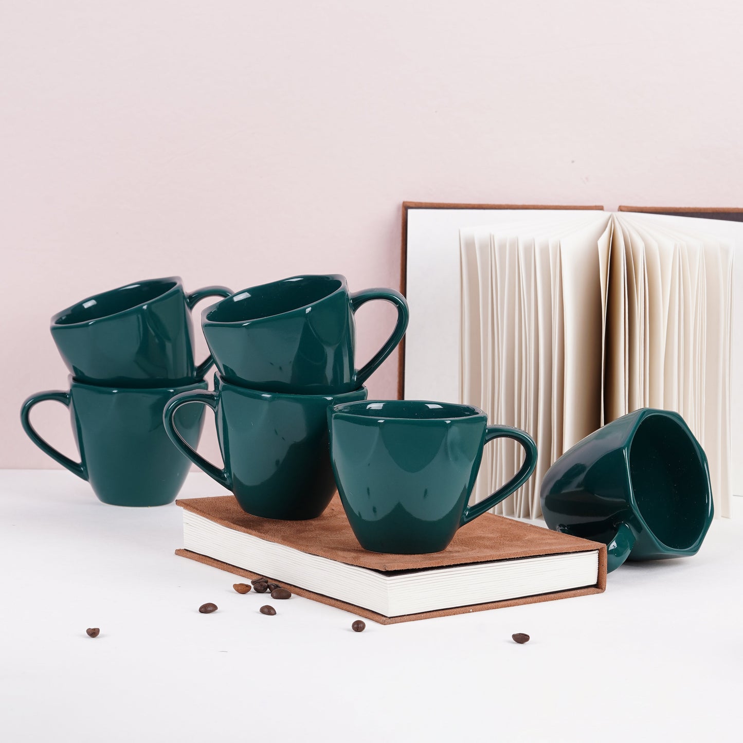 DATA Veda Mugs in Green, Set of 6 Dandy Lines by DATA