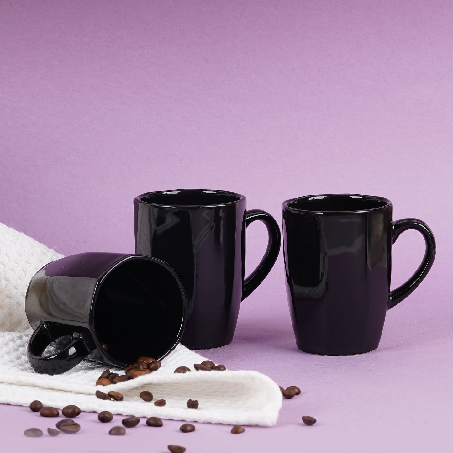 DATA Zia Mugs in Black, Set of 6, Coffee Mugs Dandy Lines by DATA