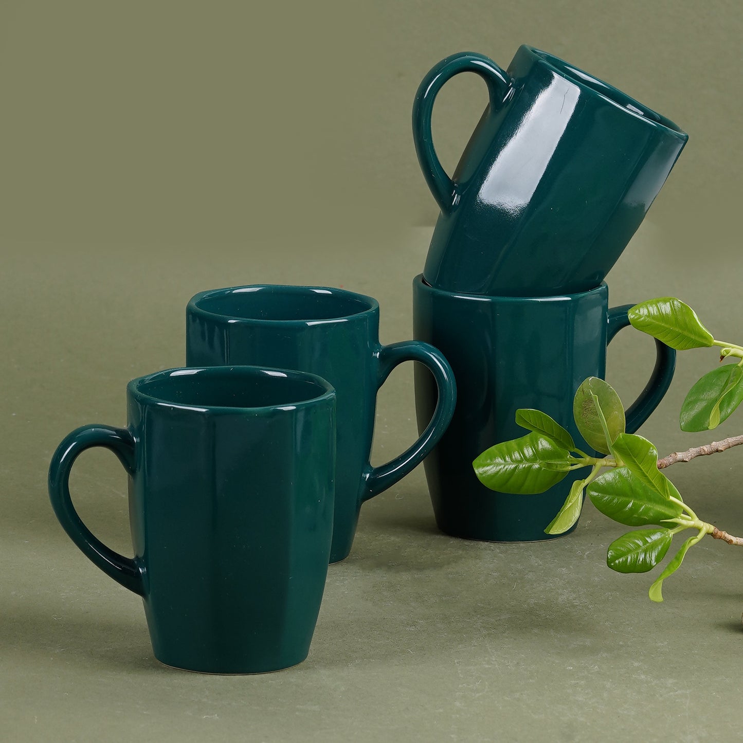 DATA Zia Mugs in Green, Set of 6 Dandy Lines by DATA