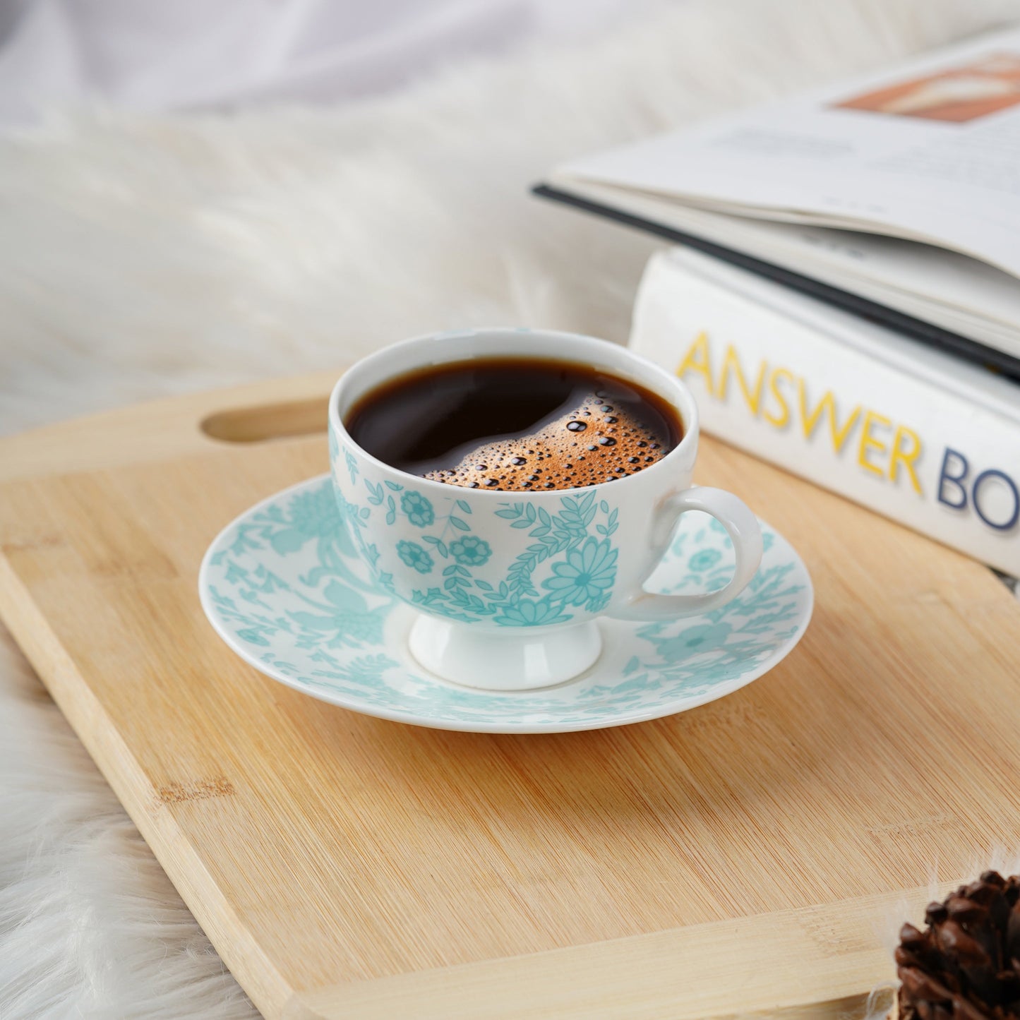 Yana Floral Cups and Saucers in Teal My Store