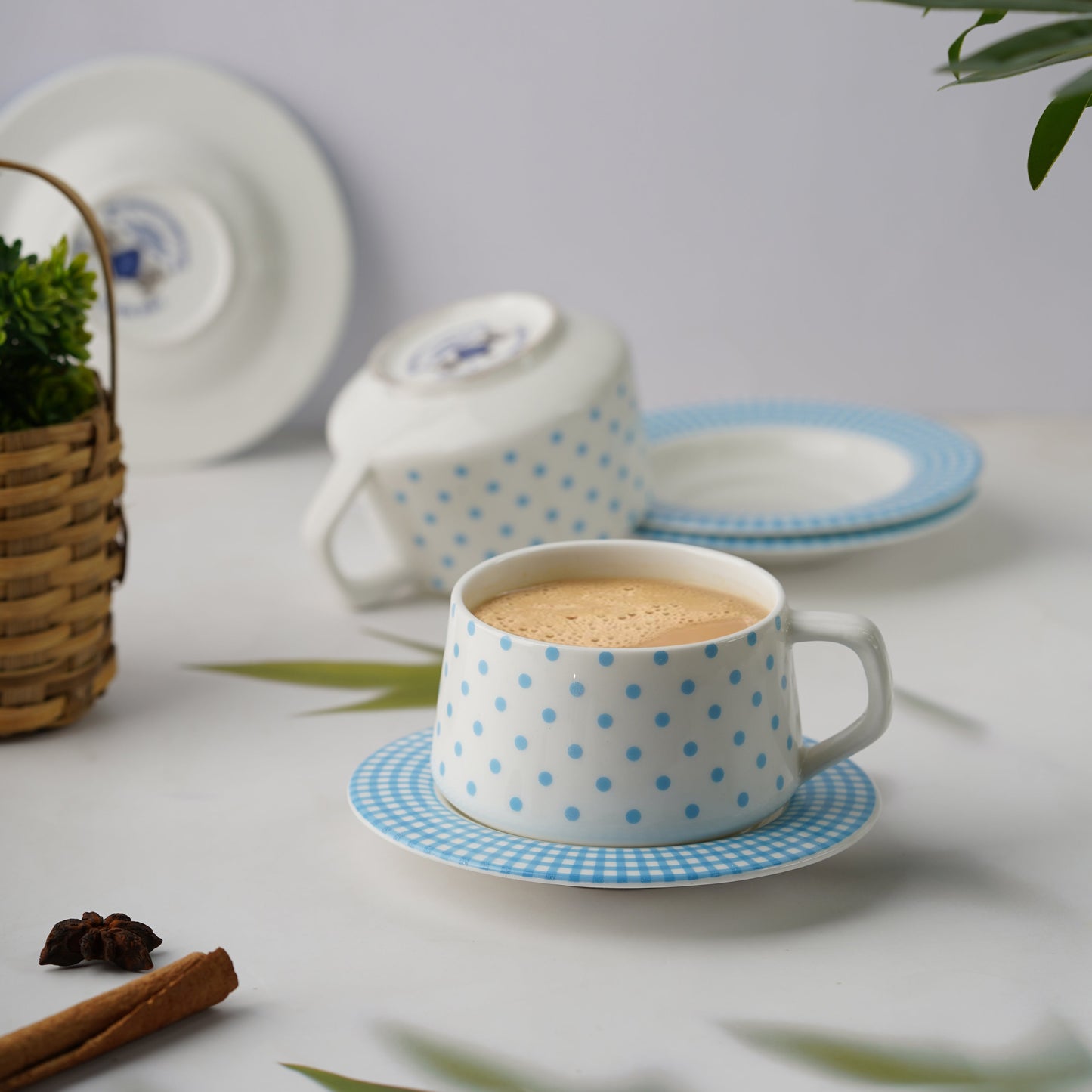 SANA Blue dots Cups and Saucers-stylish My Store
