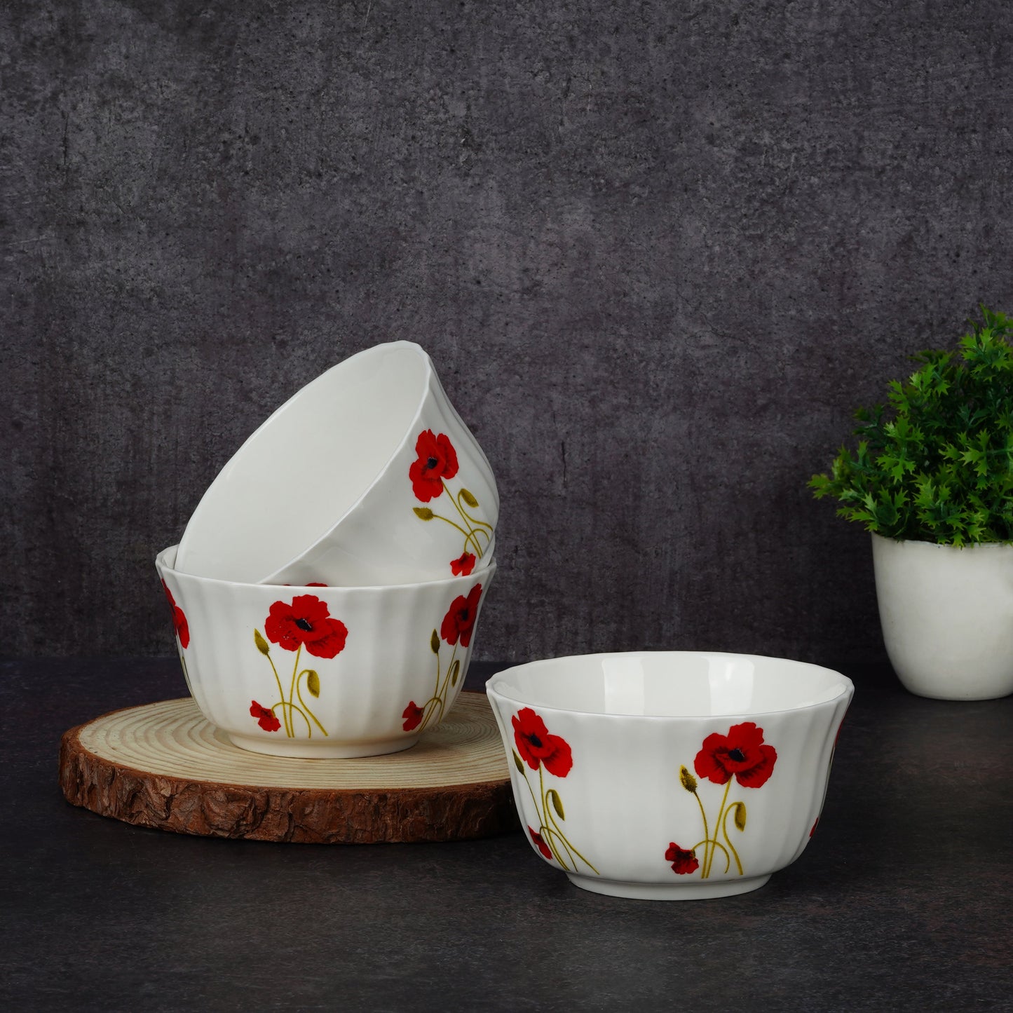 Crown Dessert Bowls with Red Poppy showcasing colorful floral artwork and premium craftsmanship