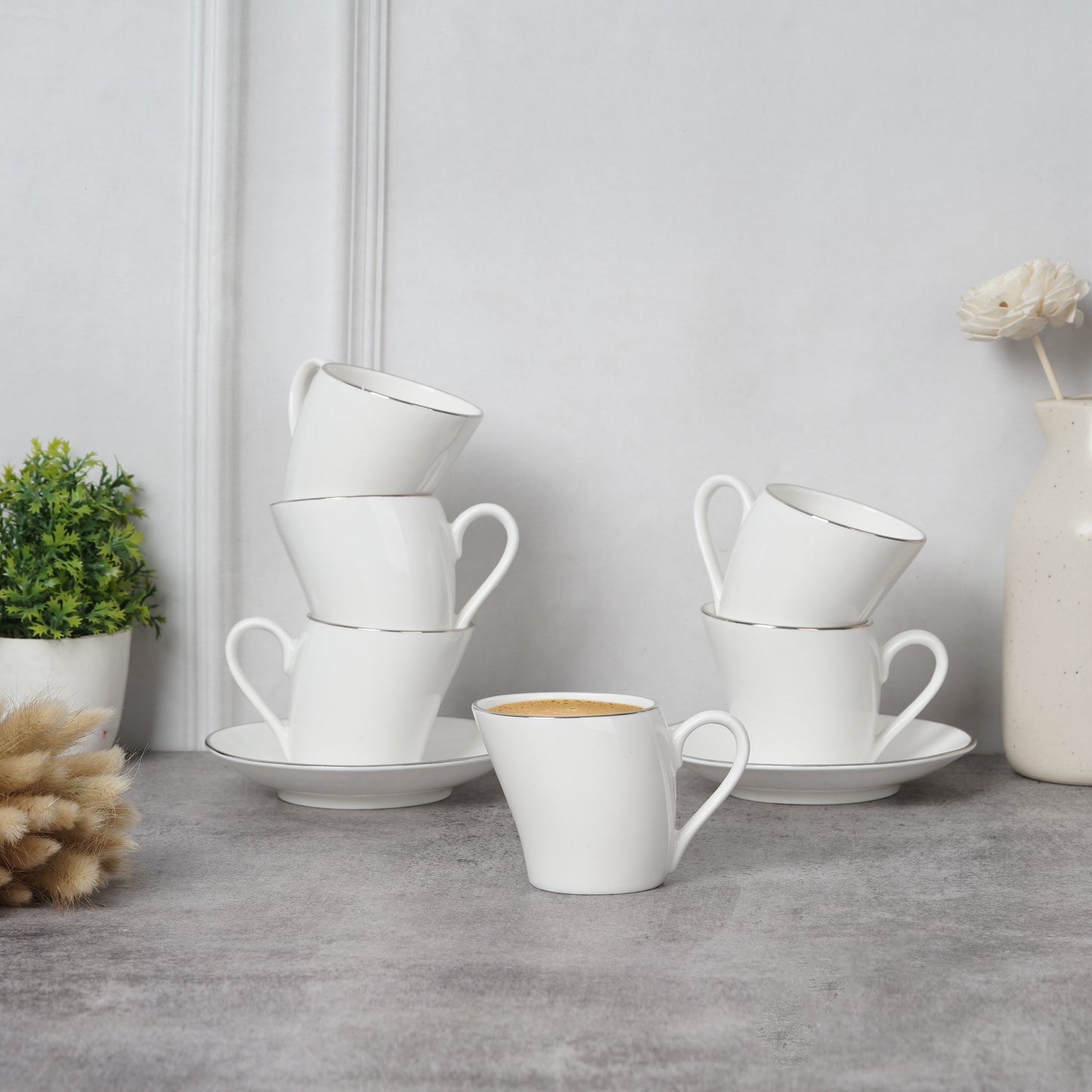 Lara Platinum Band-saucers tea cup set-staylish My Store