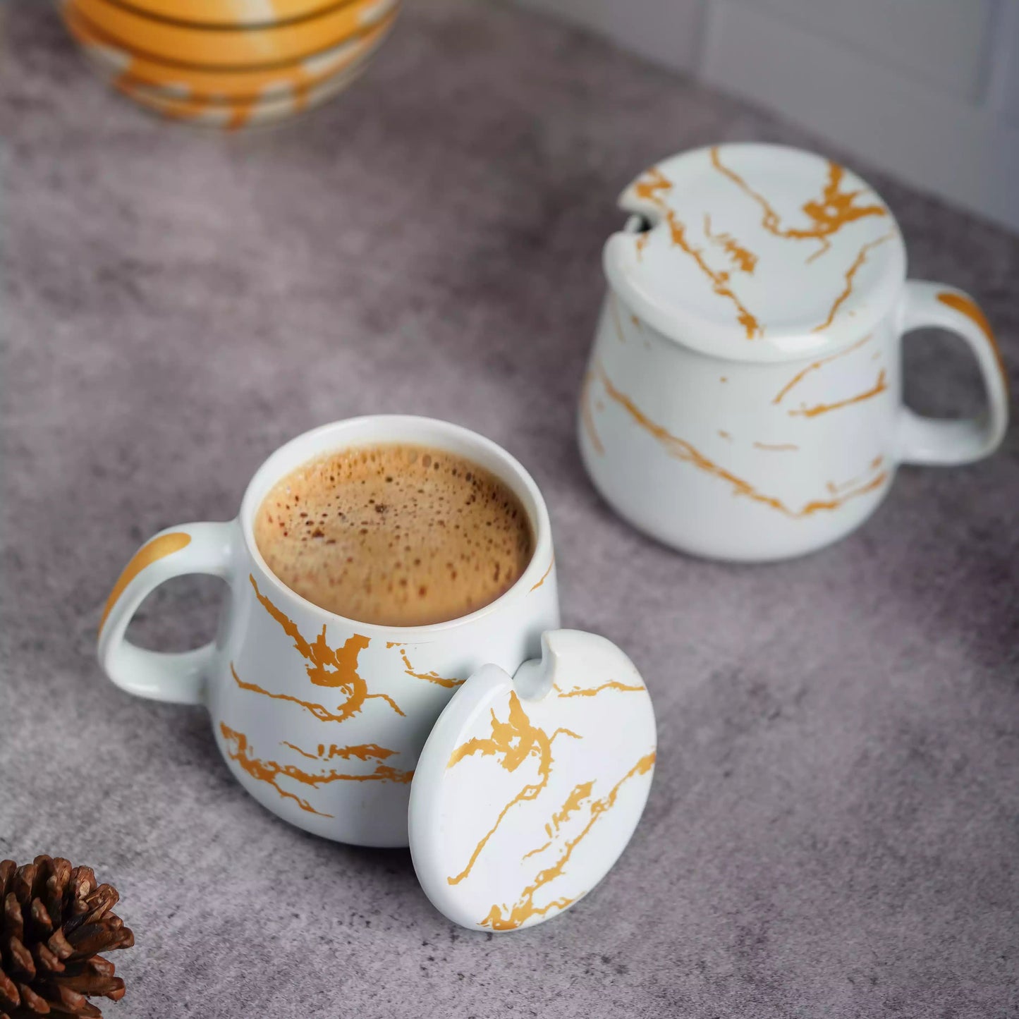 White Surya with Lid in Metallic Design-coffe mug My Store