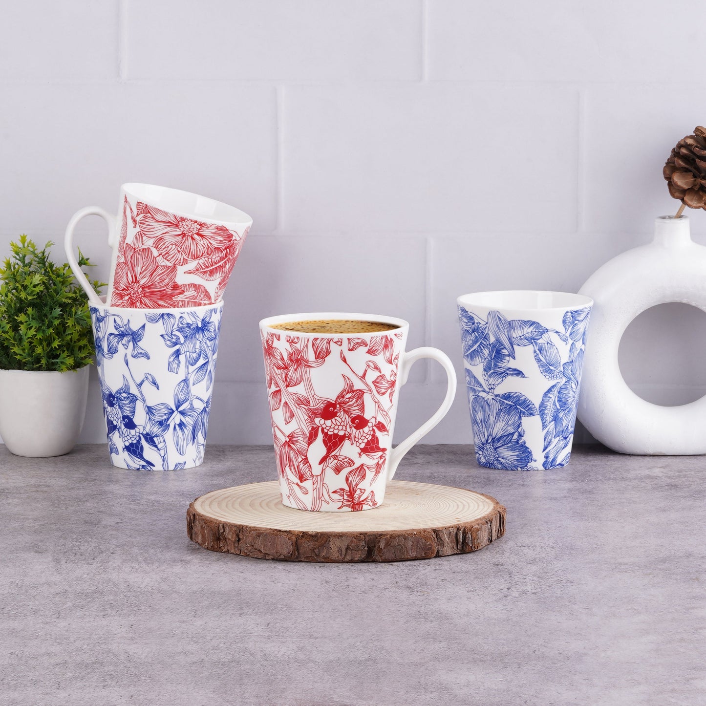 Conical Red and Blue Flower Dance-Milk Mugs Collection My Store