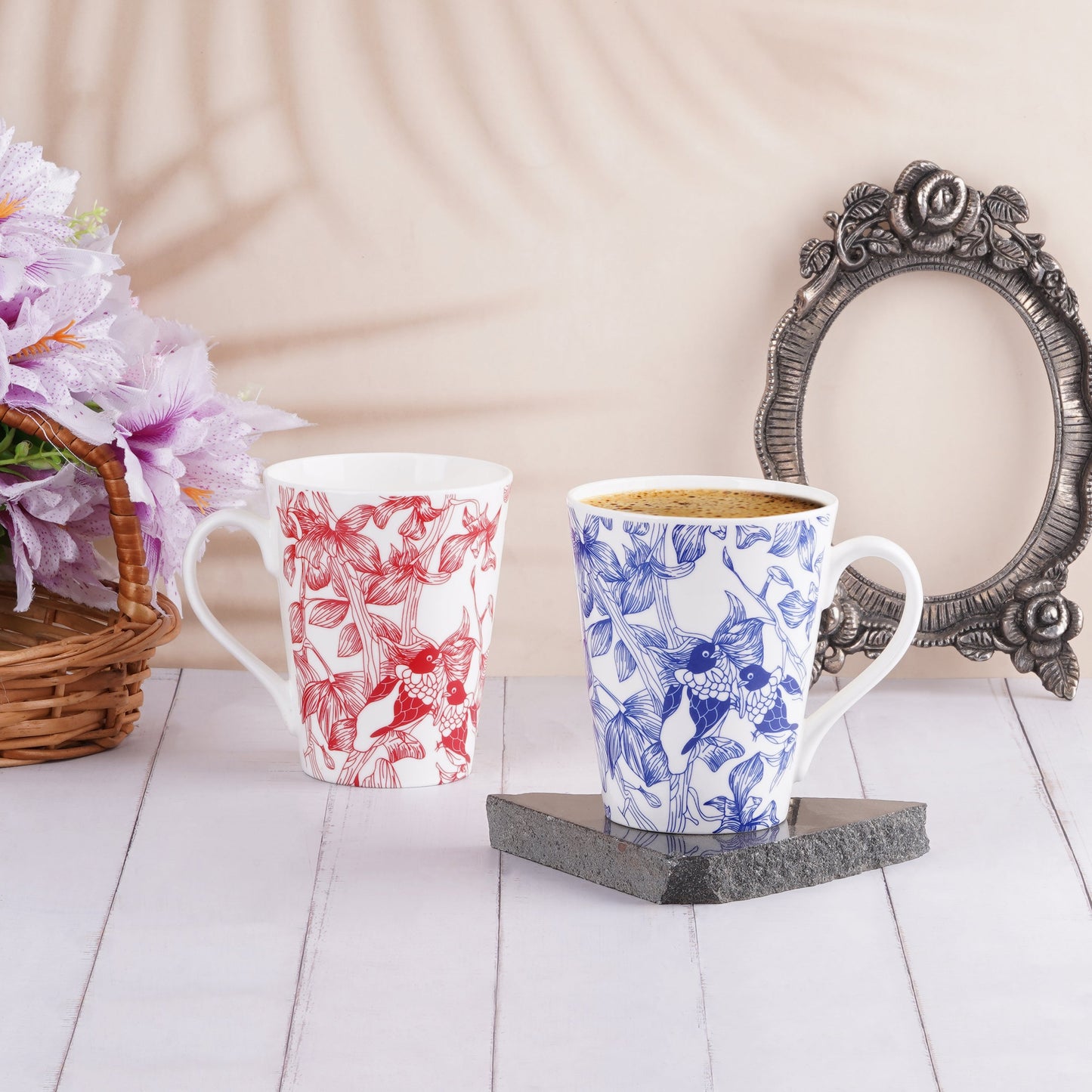 Conical Red and Blue Flower Dance-Milk Mugs Collection My Store