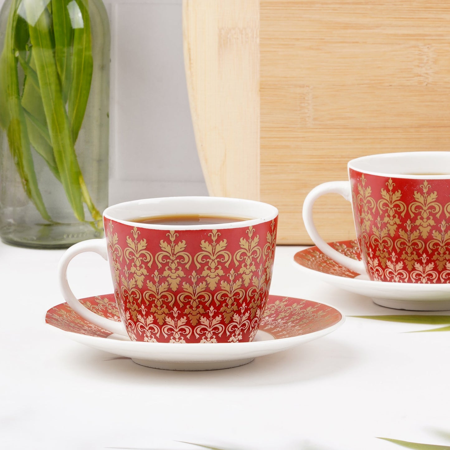 Dine in Style: Premium Royal Red Cups and Saucers with Gold Detailing My Store