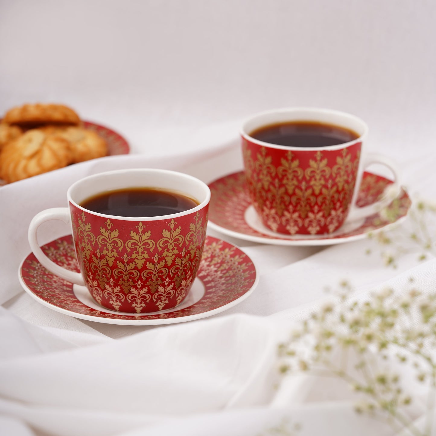 Dine in Style: Premium Royal Red Cups and Saucers with Gold Detailing My Store