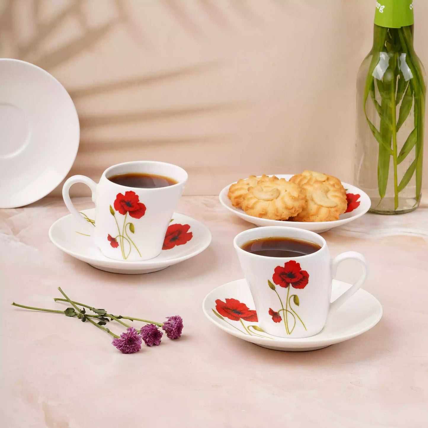 Lara Red Poppy Cups and Saucers-bone china cup set My Store