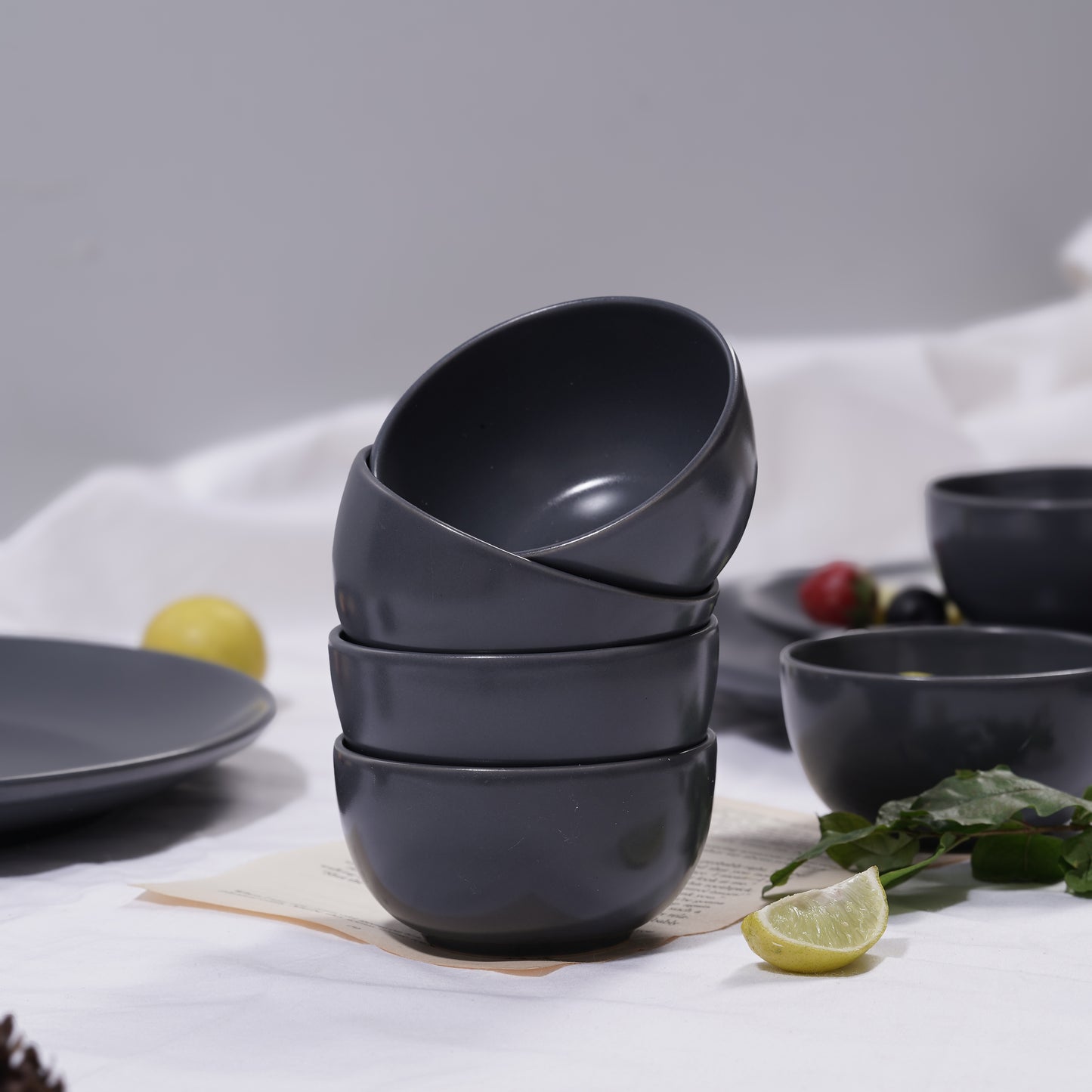 DATA Sattva Grey Matt Veg Bowls, Set of 6