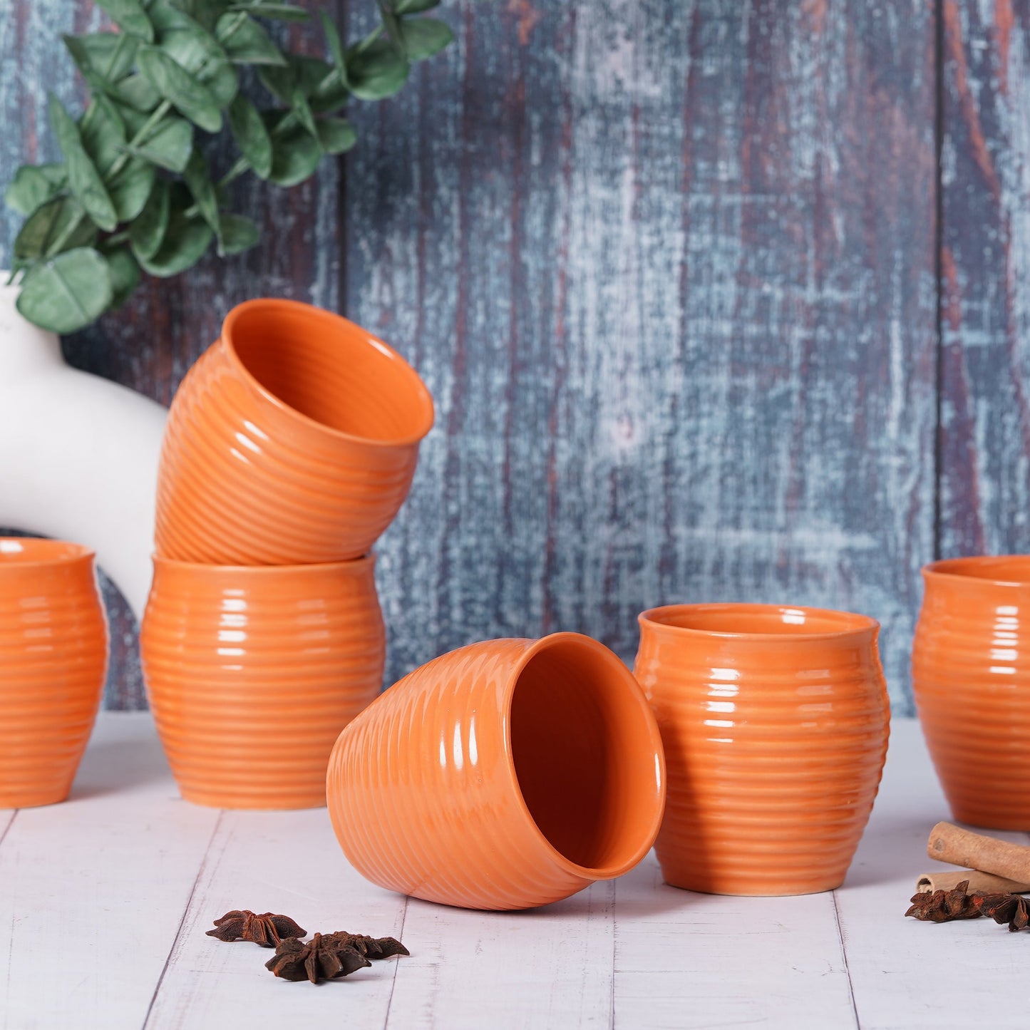 DATA Kulhad Chai Set of 6 in Orange My Store