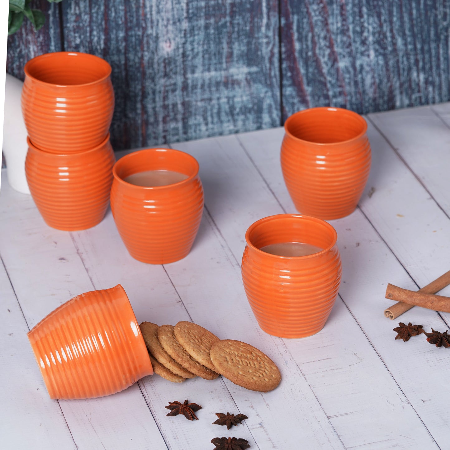 DATA Kulhad Chai Set of 6 in Orange My Store