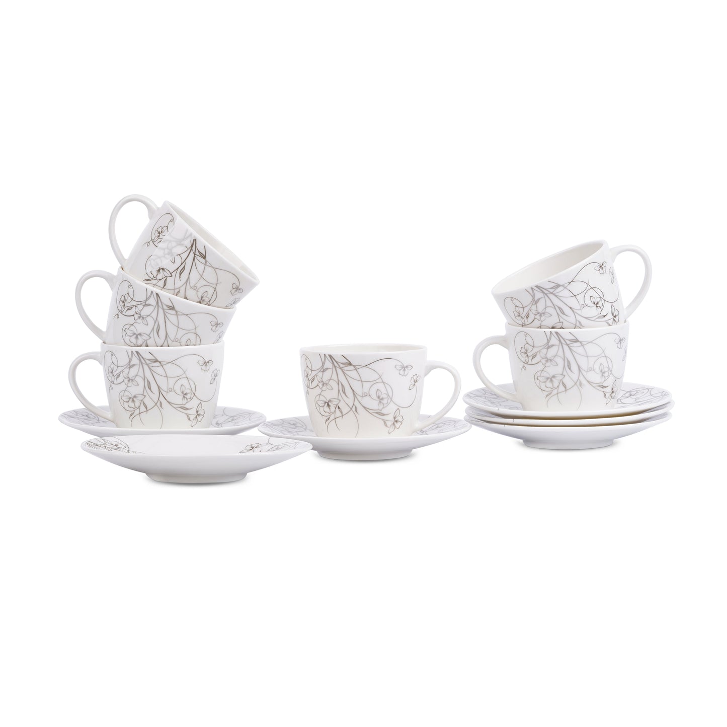 Dandy Lines Premium Royal Cups and Saucers in Platinum Floral My Store