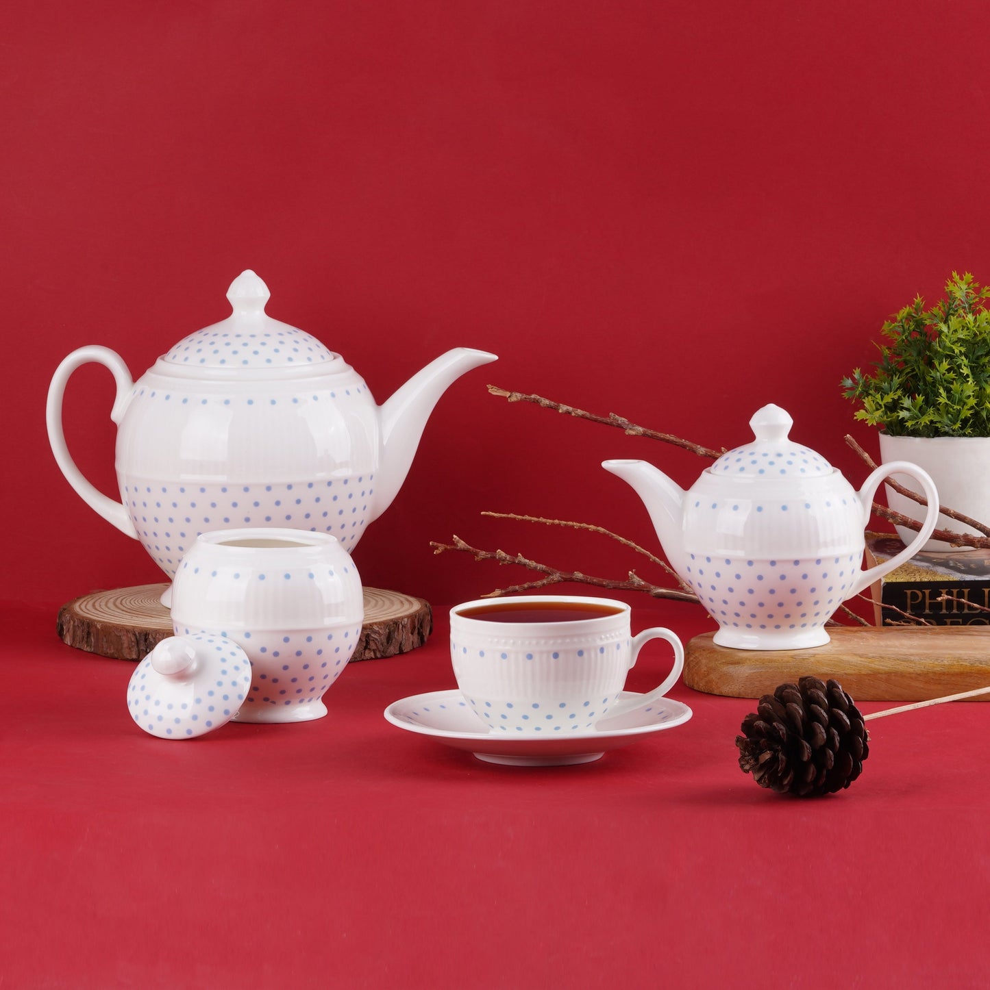 Crown Tea Set with Blue Dots Buy Tea Cups, Cup & Saucer Sets My Store