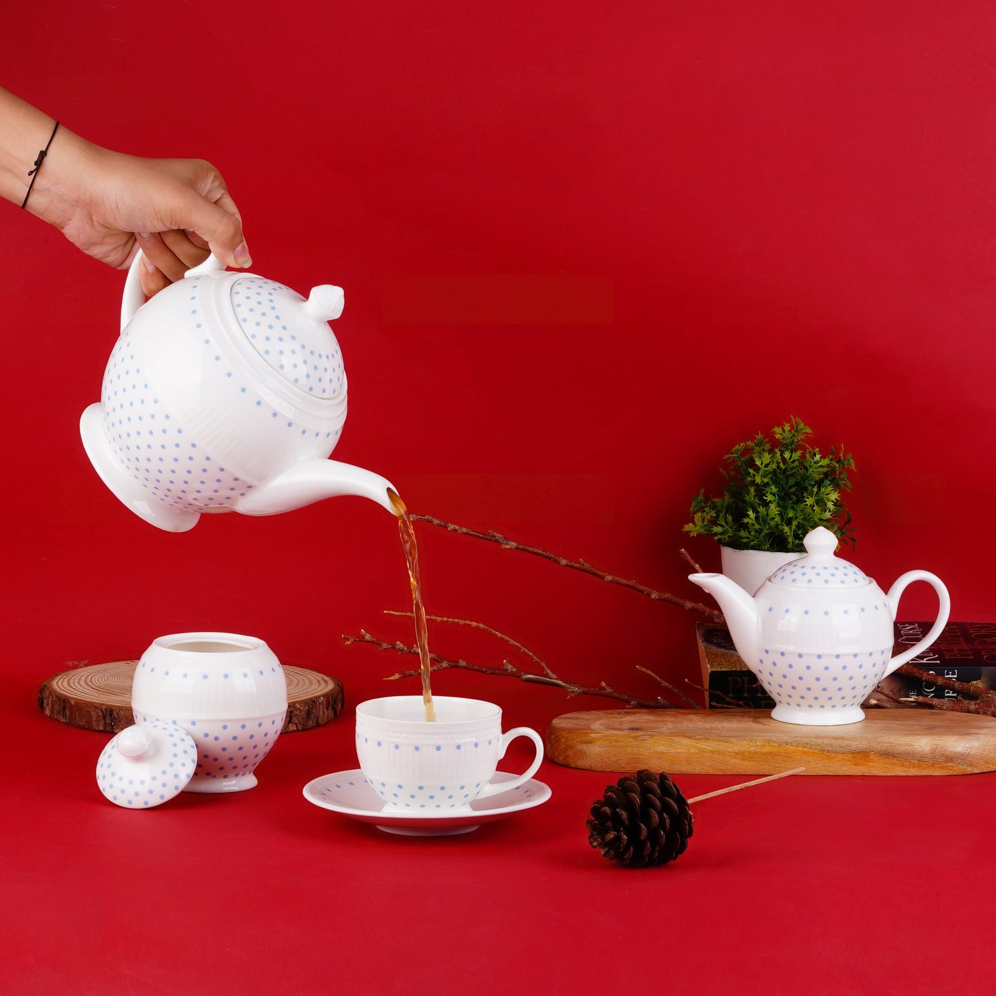 Crown Tea Set with Blue Dots Buy Tea Cups, Cup & Saucer Sets My Store
