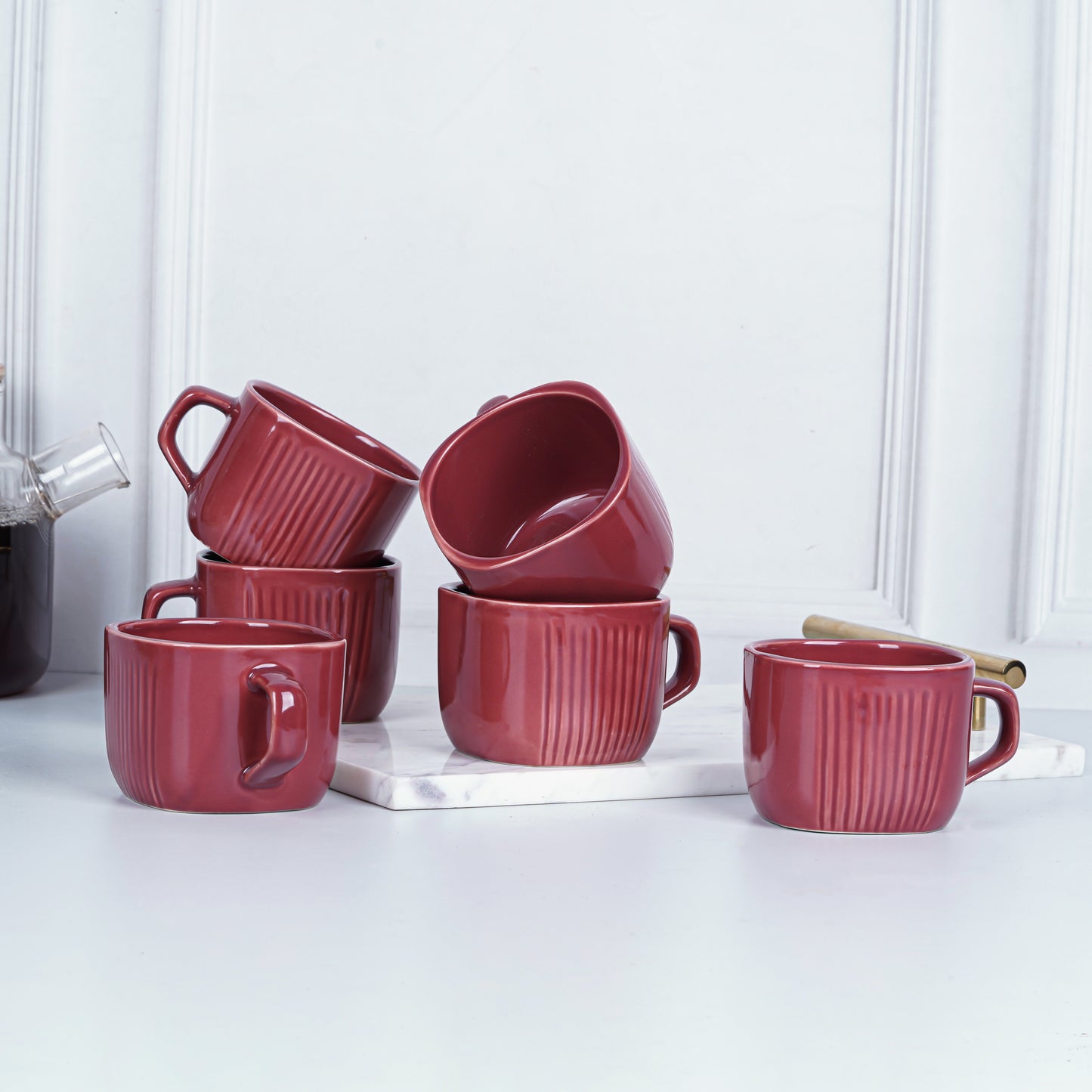 DATA Zen Coffee Mugs in Maroon, Set of 6