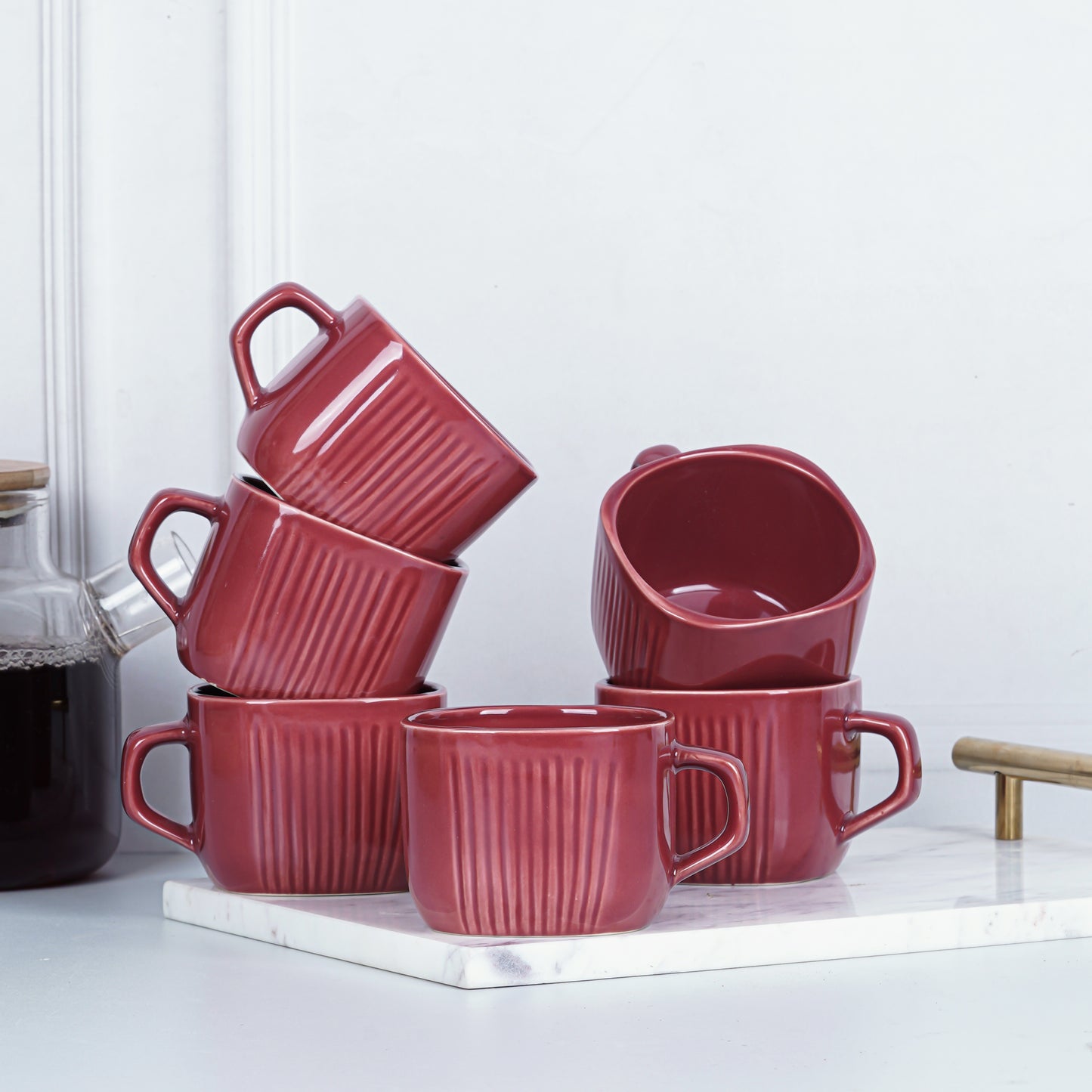 DATA Zen Coffee Mugs in Maroon, Set of 6