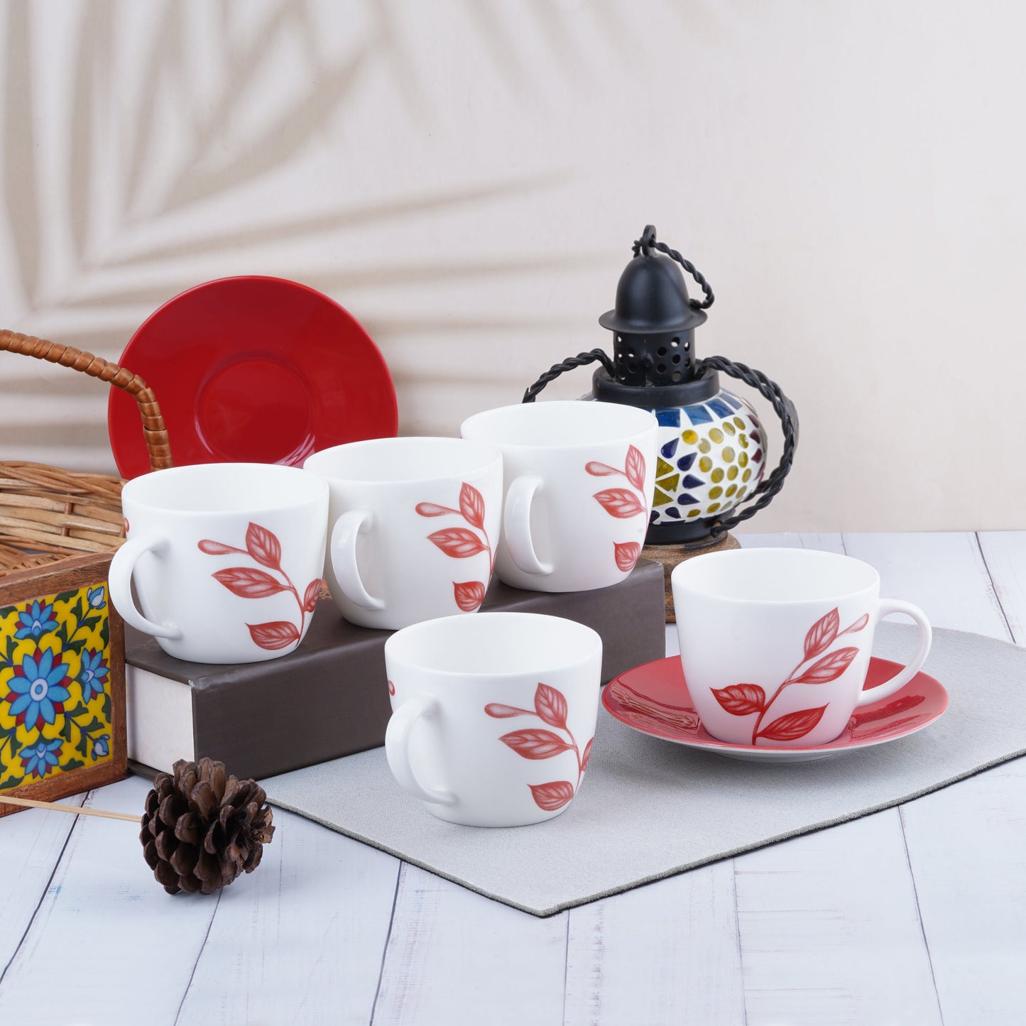 Royal Cups and Saucers in Red Leaves Paradise-stylish Tea Cup My Store