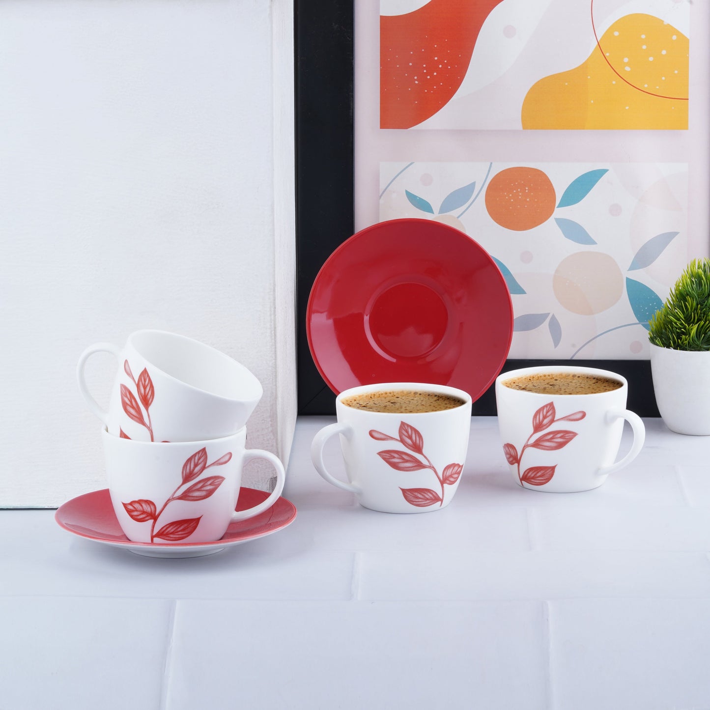 Royal Cups and Saucers in Red Leaves Paradise-stylish Tea Cup My Store