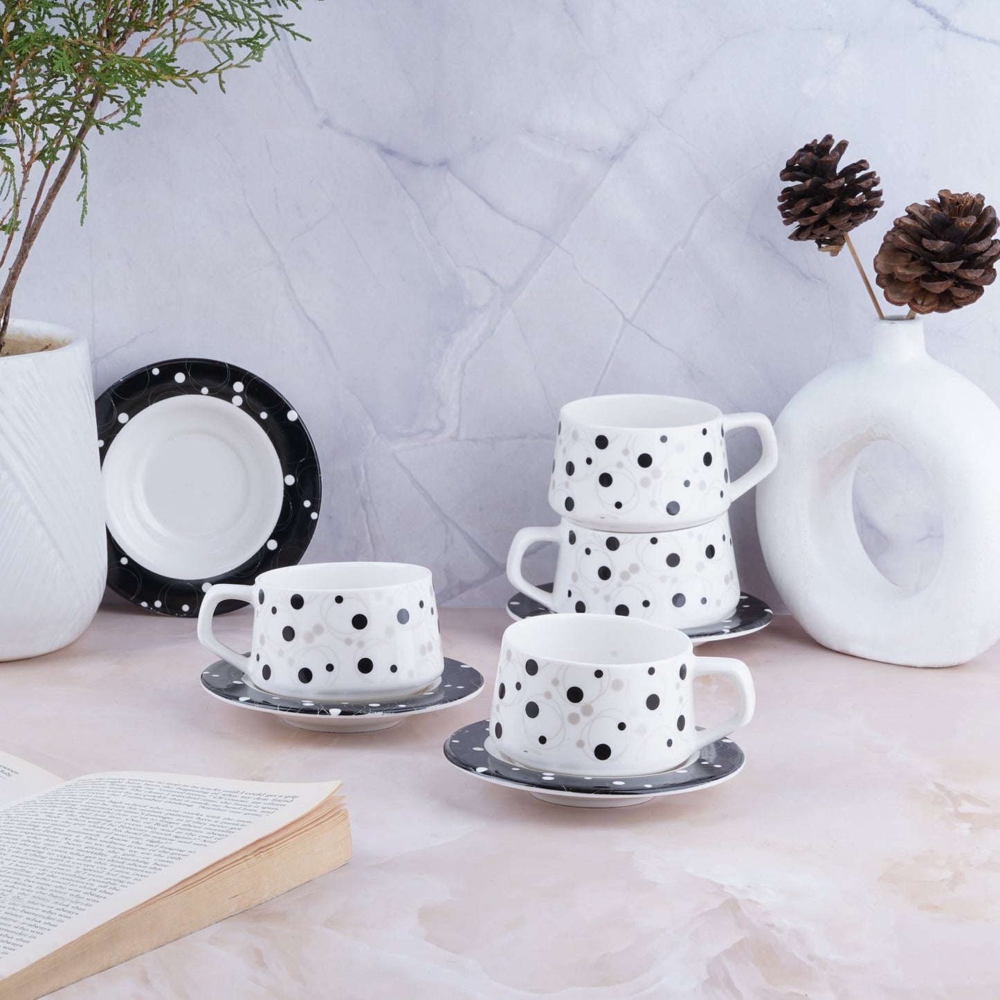 SANA Black Dots Cups and Saucers-Stylish tea cup My Store