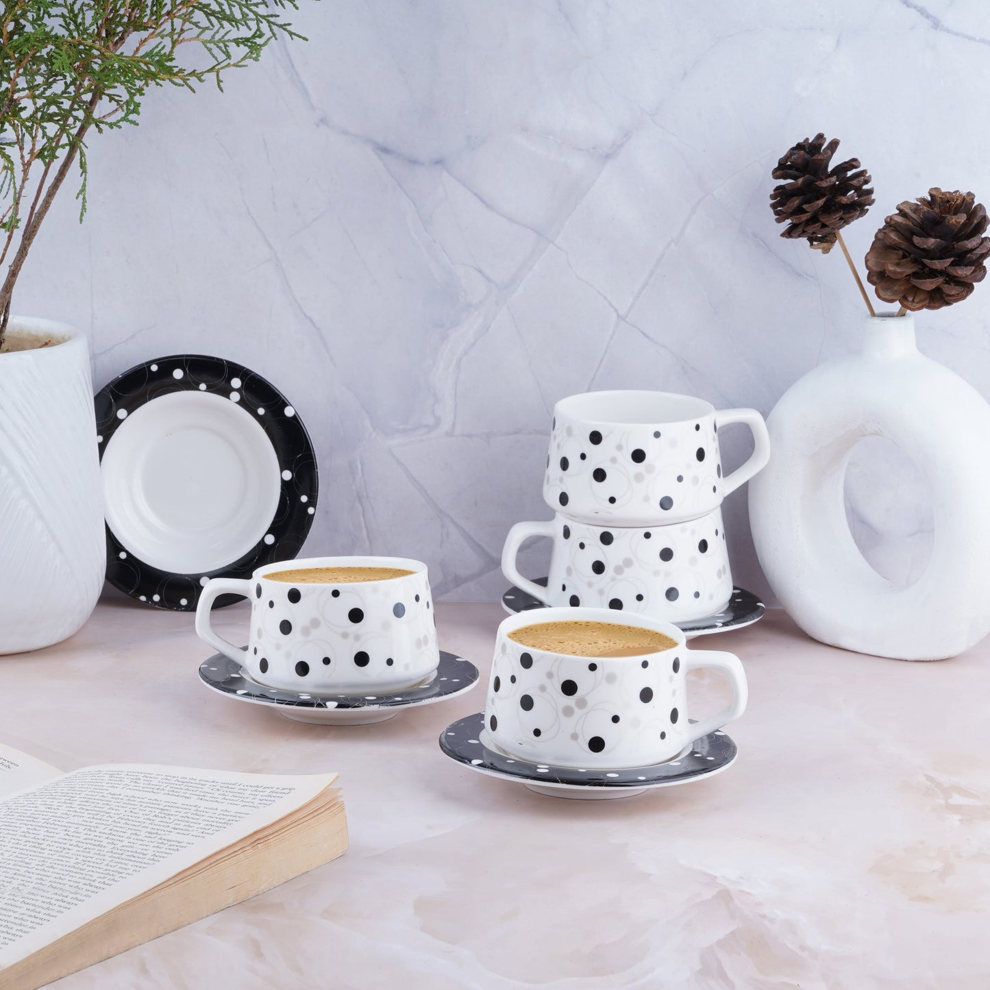 SANA Black Dots Cups and Saucers-Stylish tea cup My Store