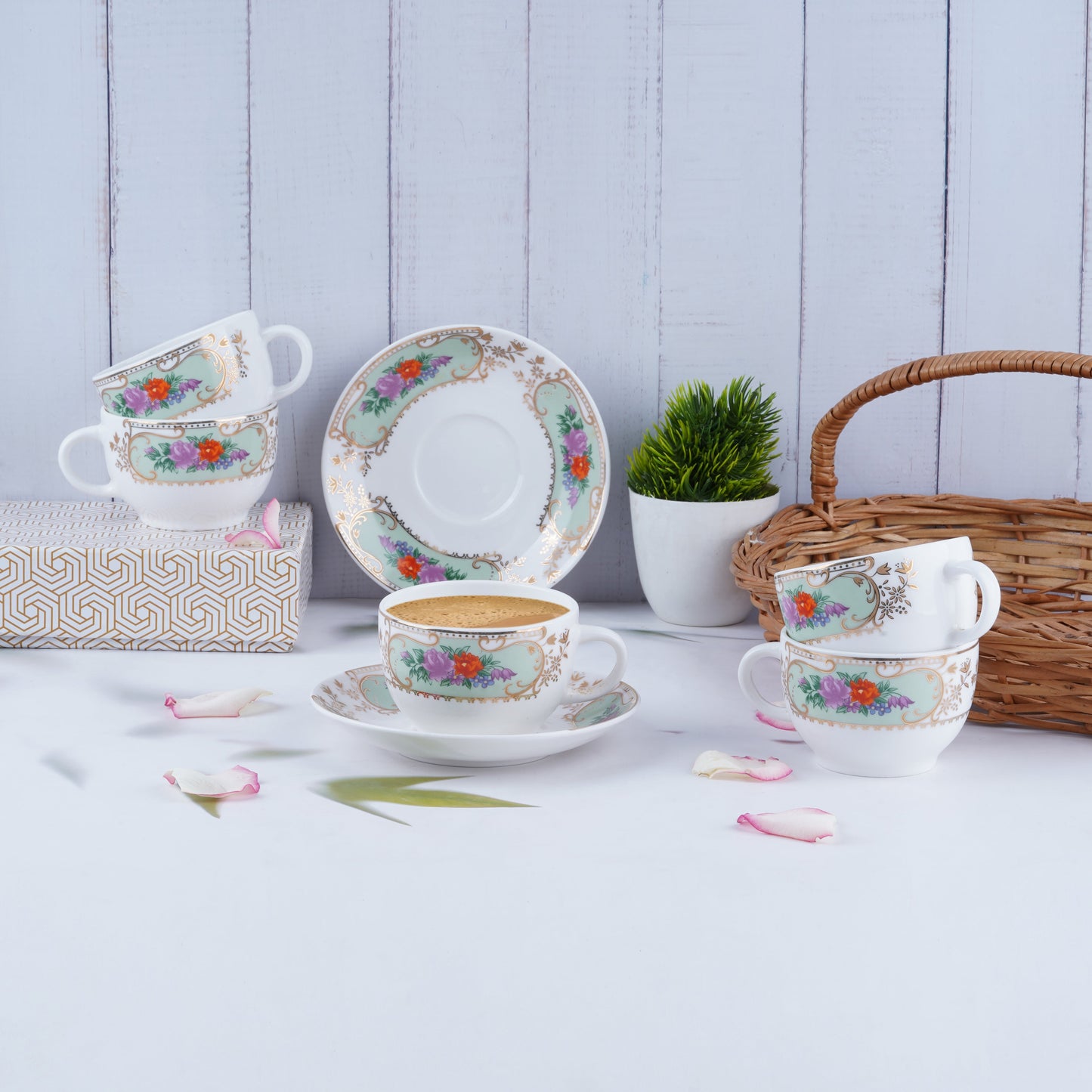 Rani Cups and Saucers Jaipur Gold-Designer tea cups My Store