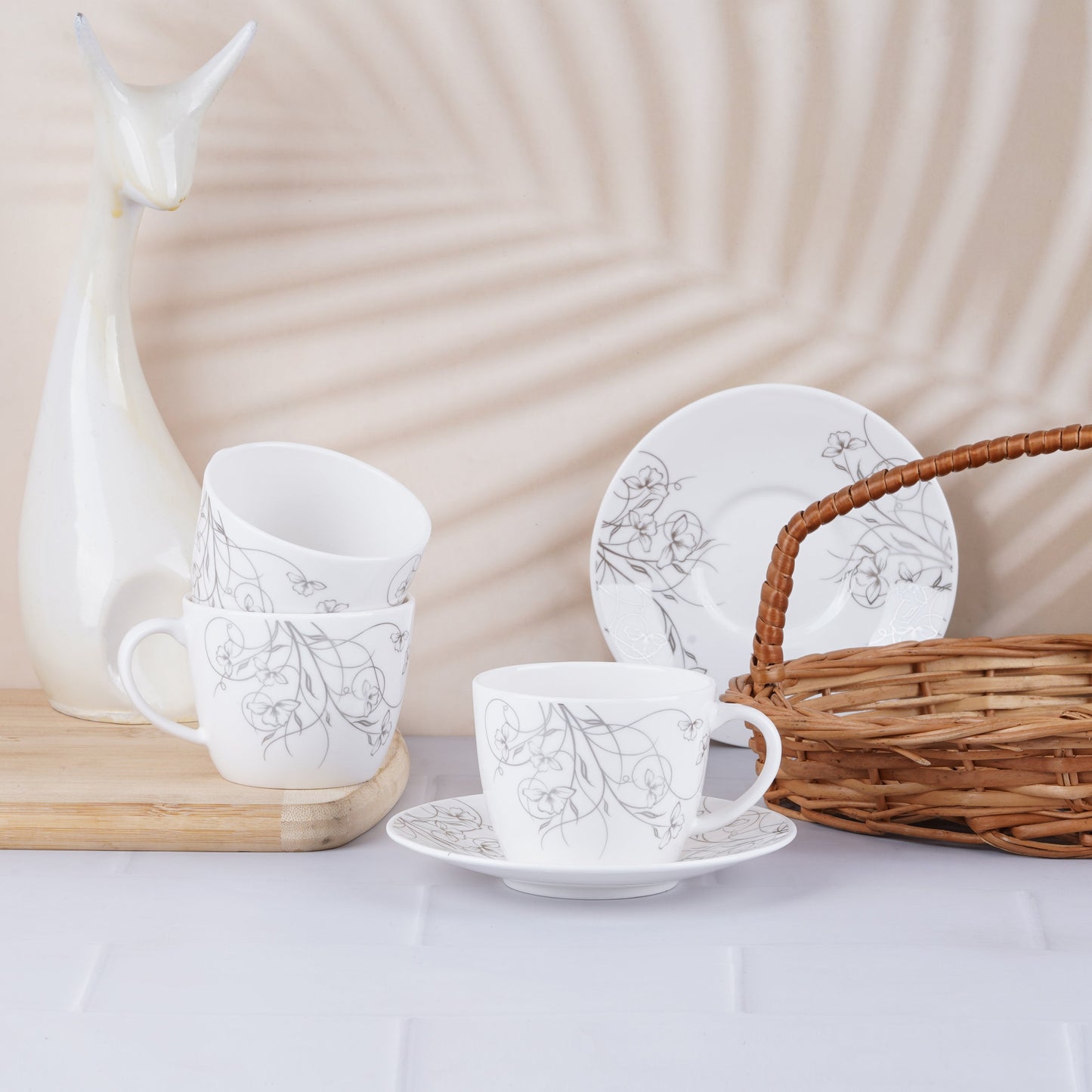 Dandy Lines Premium Royal Cups and Saucers in Platinum Floral My Store