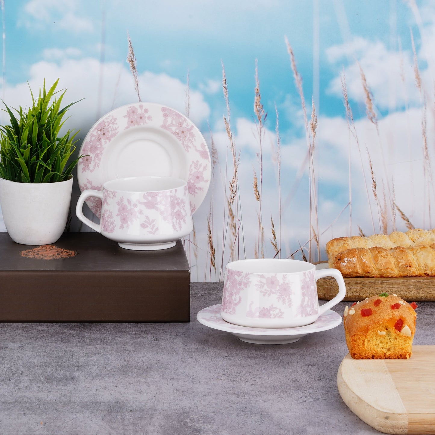Sana Chintz Pink Cups and Saucers-Designer tea cups My Store