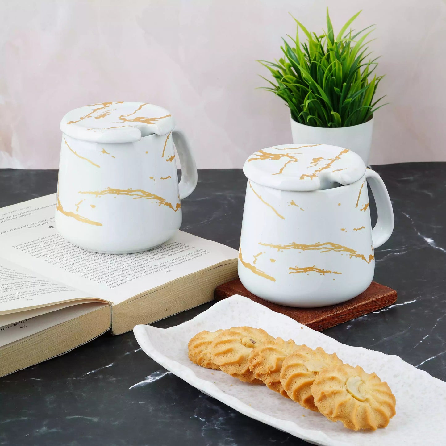 White Surya with Lid in Metallic Design-coffe mug My Store