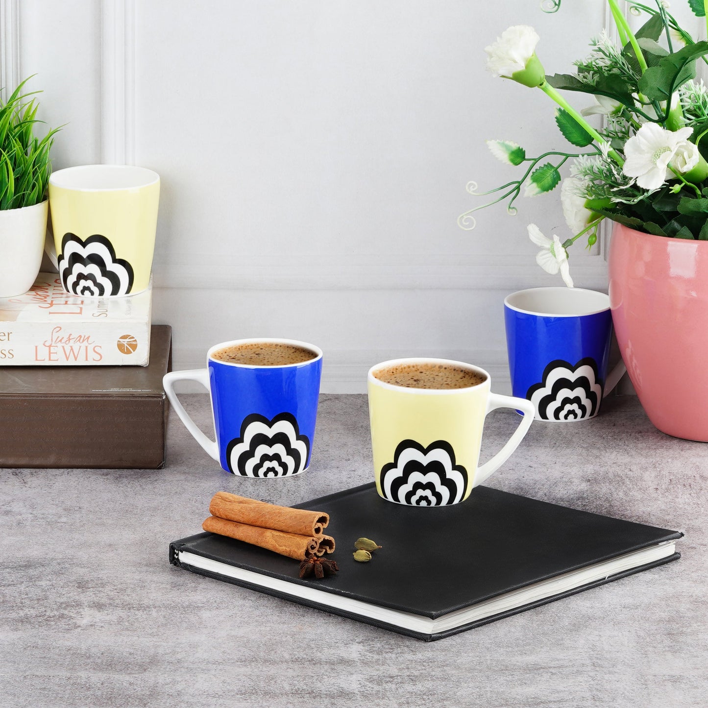 Conical Medium Yellow & Blue Cloud-Coffee Mug and Saucer Set My Store