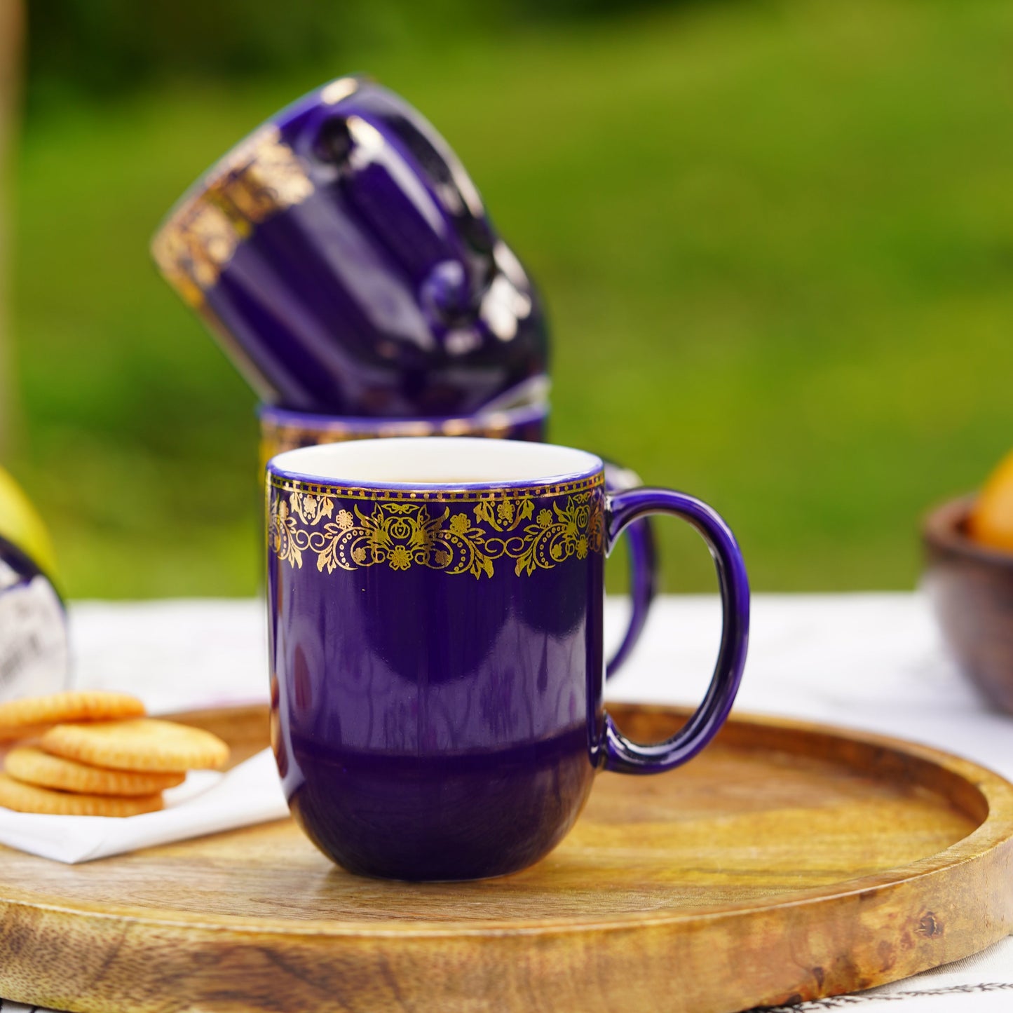 Dandy Lines Lila Mug in Blue & Gold, Pack of 4 My Store