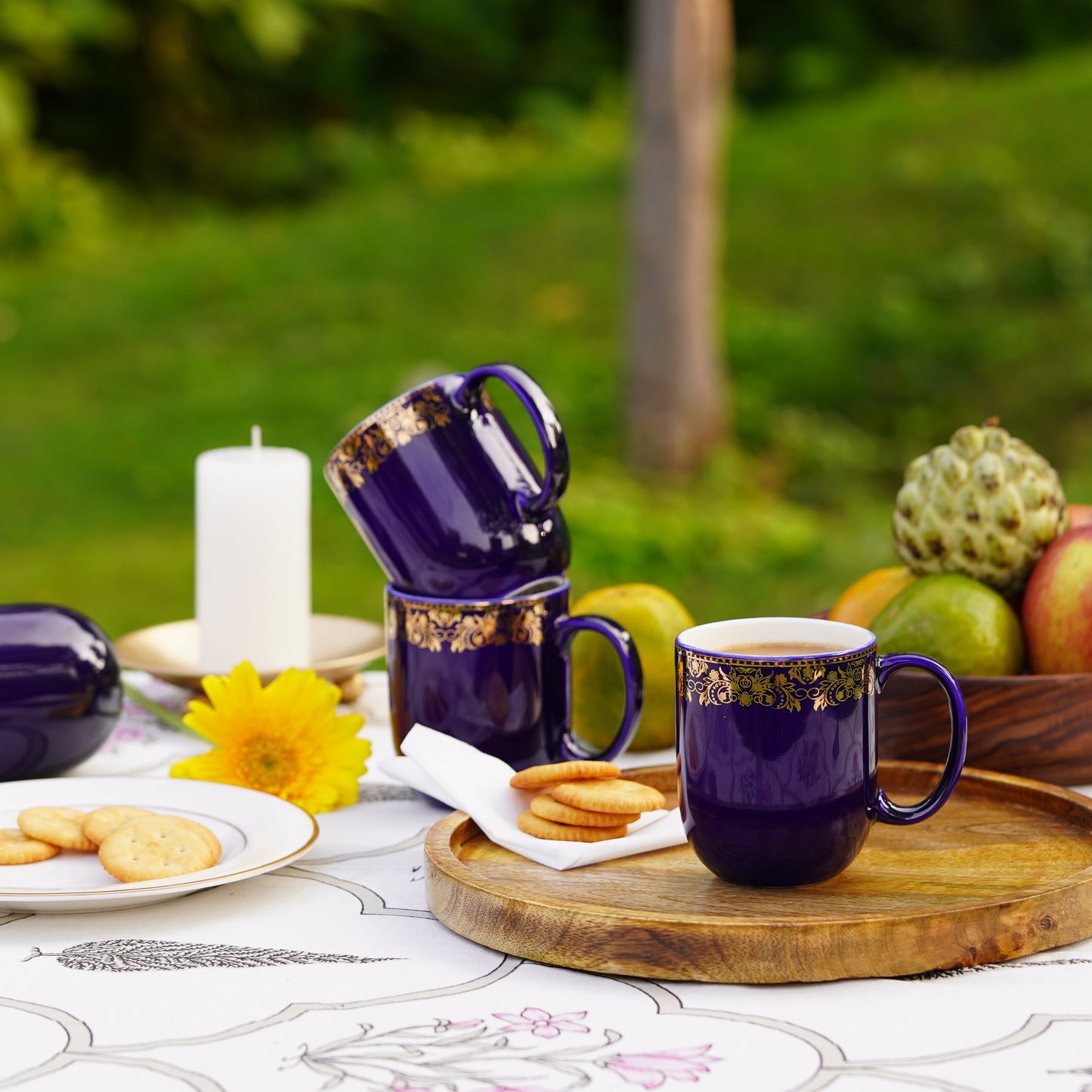 Dandy Lines Lila Mug in Blue & Gold, Pack of 4 My Store