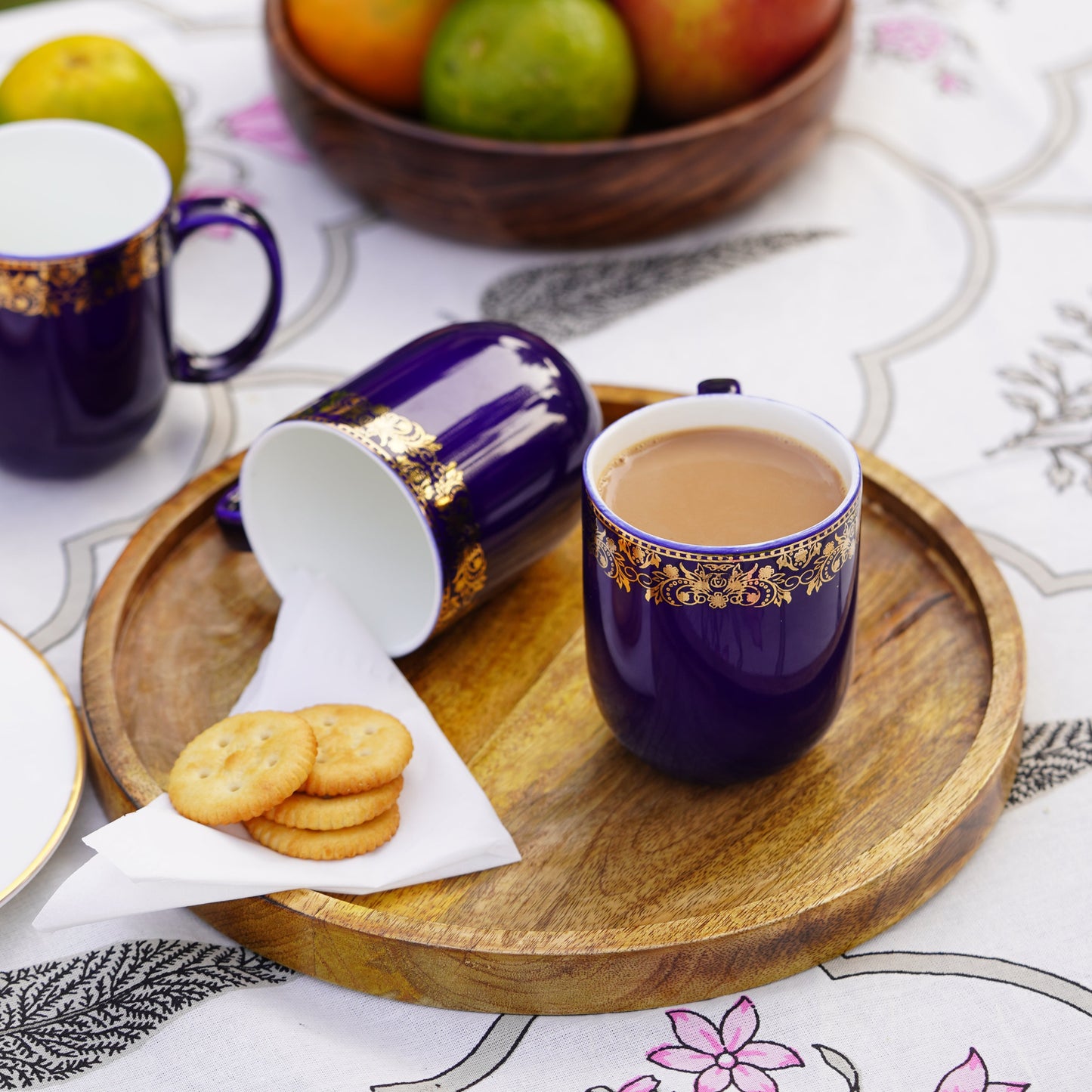 Dandy Lines Lila Mug in Blue & Gold, Pack of 4 My Store
