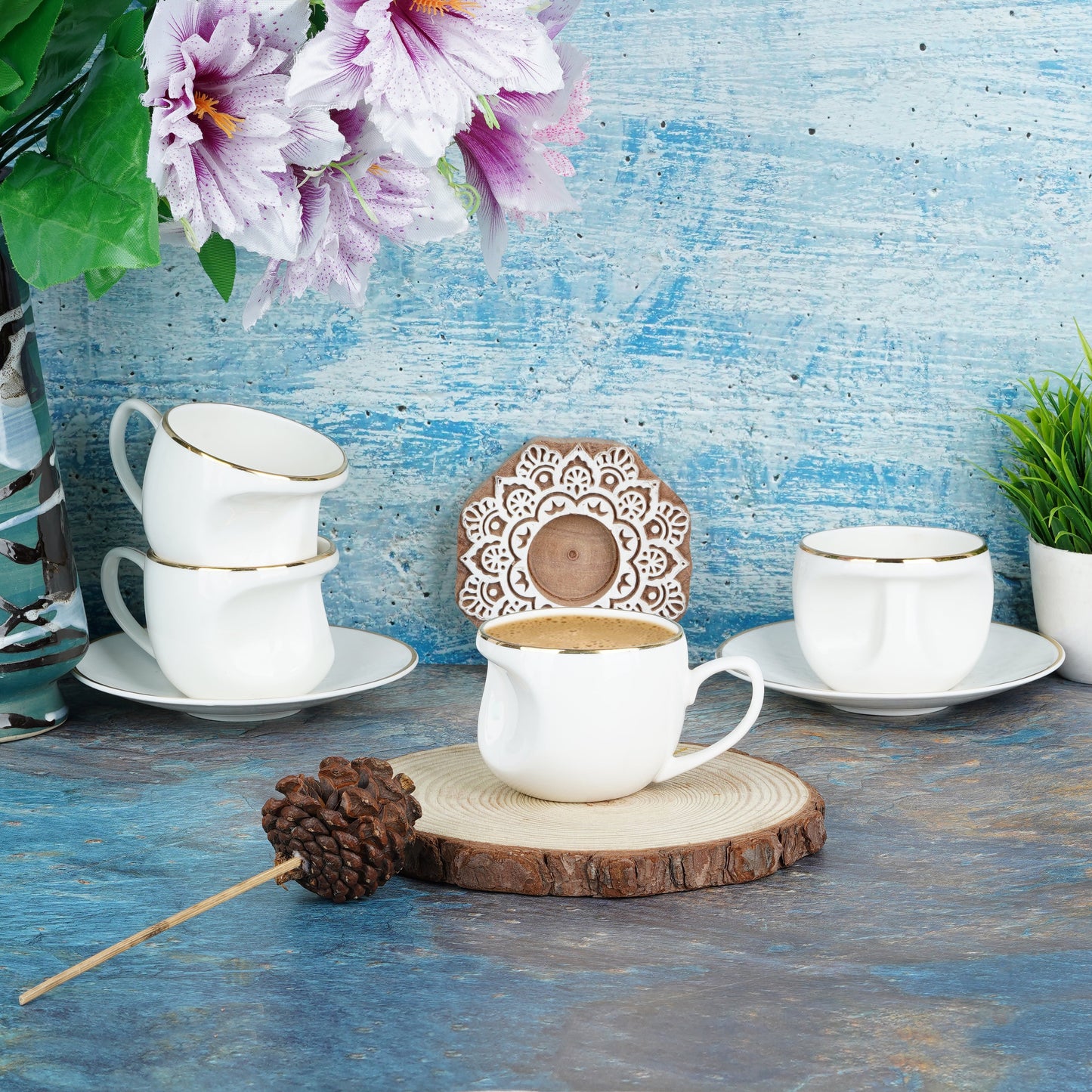 Face Gold Band Cups and Saucers-cup set My Store