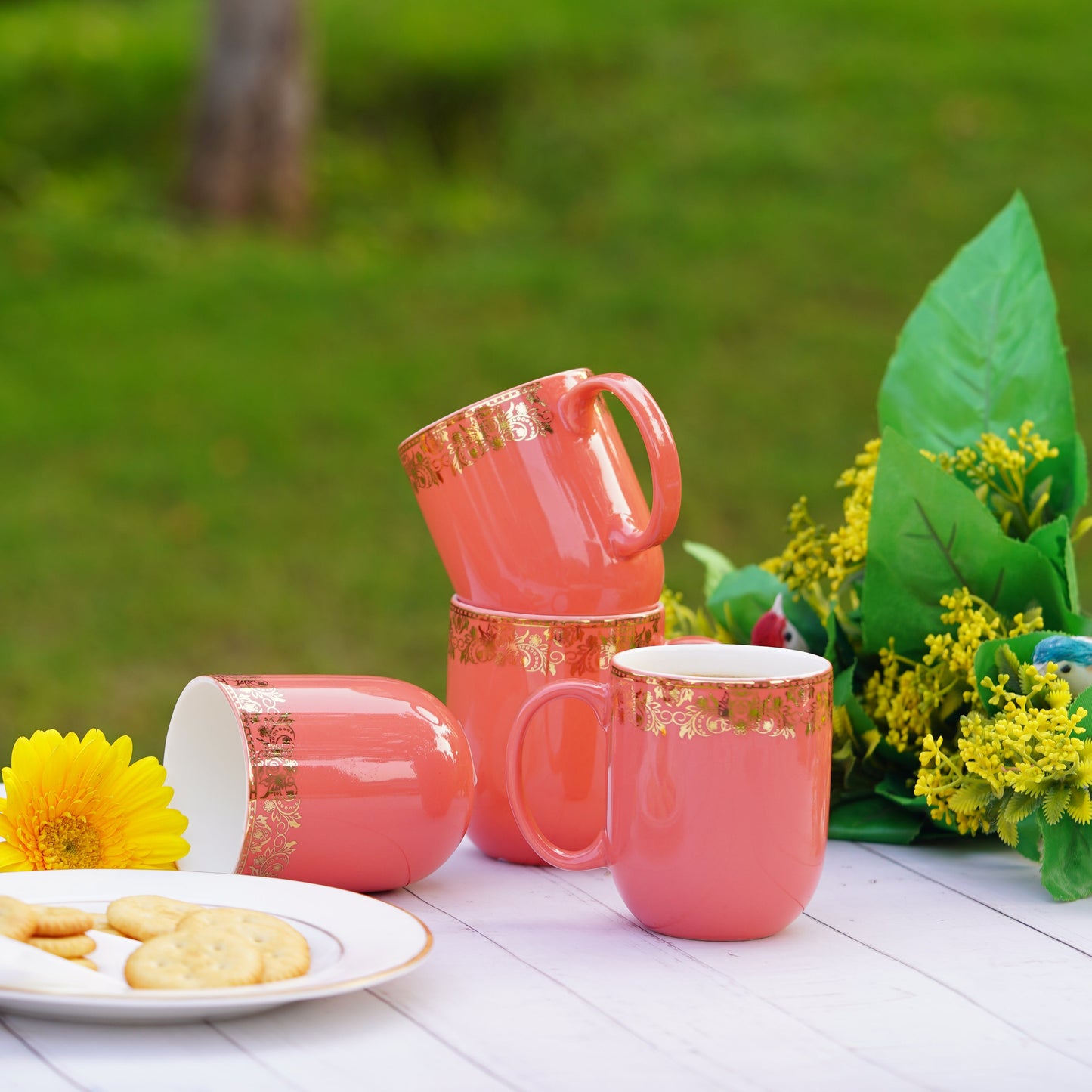 Dandy Lines Lila Mug in Peach & Gold tea set My Store