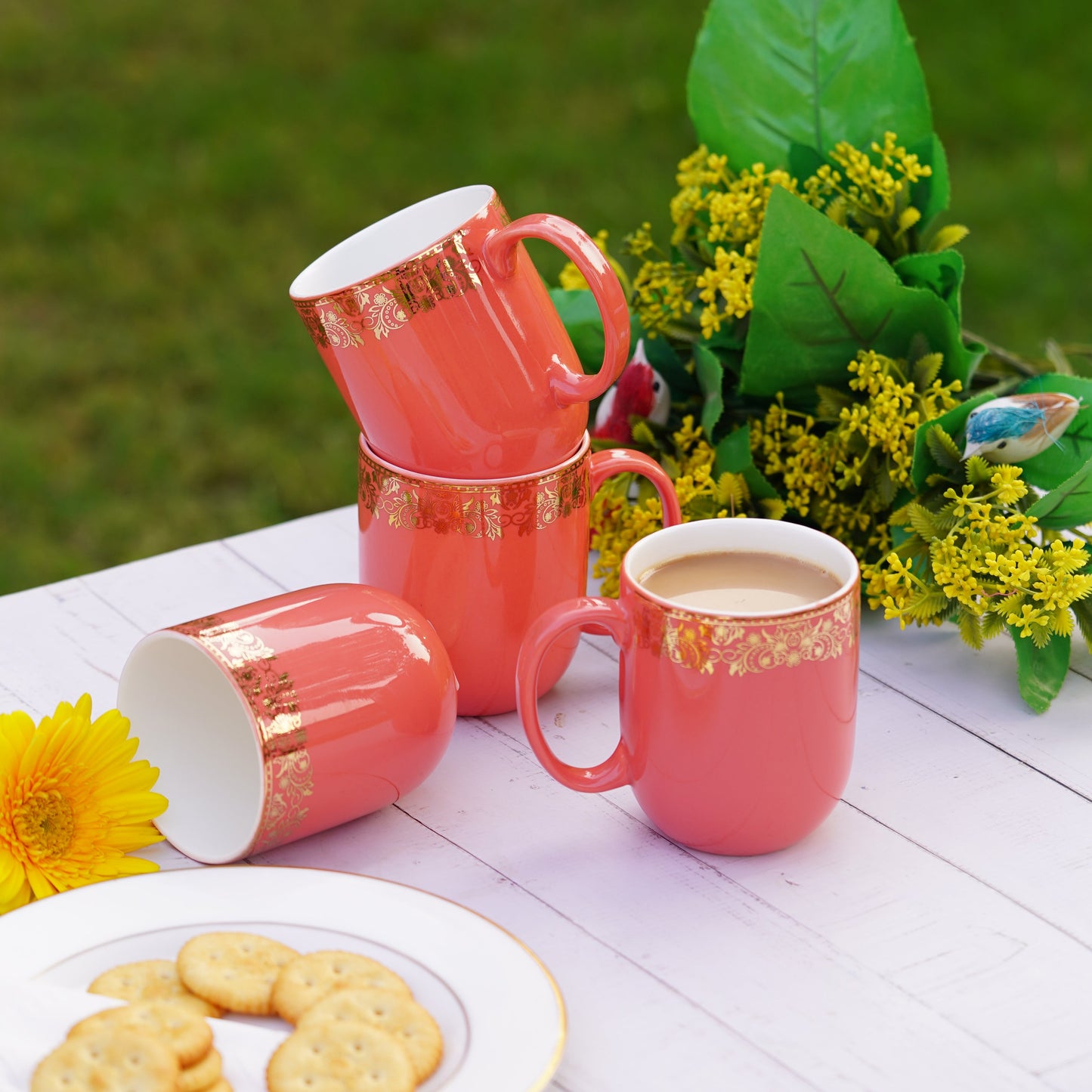 Dandy Lines Lila Mug in Peach & Gold tea set My Store