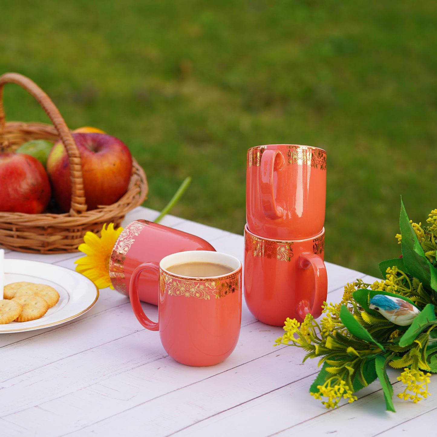 Dandy Lines Lila Mug in Peach & Gold tea set My Store