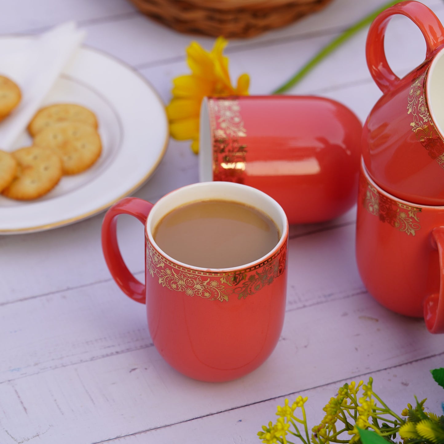 Dandy Lines Lila Mug in Peach & Gold tea set My Store